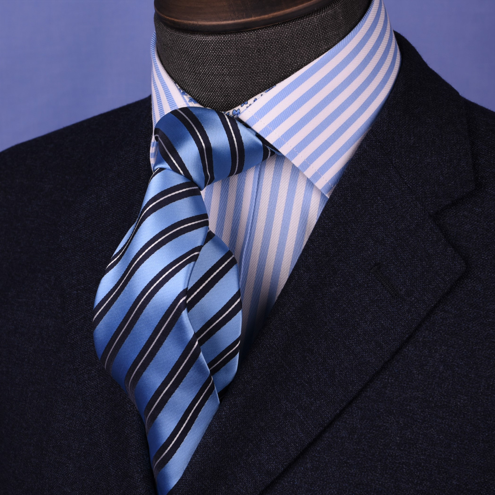 Stylish Blue Striped Necktie Classic Width Fit 8cm Tie Woven Luxury 3.15 Wide GQ