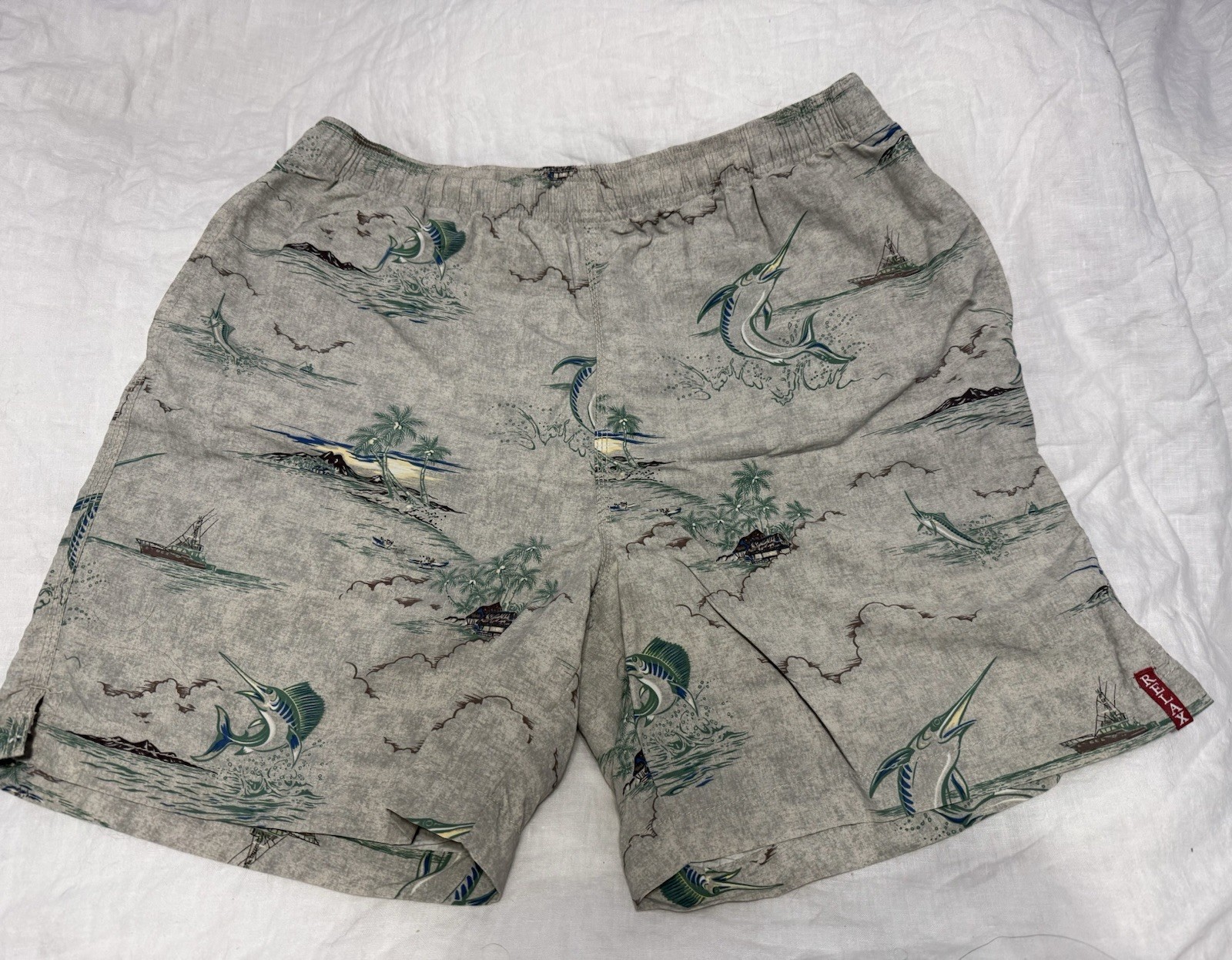 Tommy Bahama Green Marlin Relax Swim Trunks Size M Elastic Beach Boating Lined