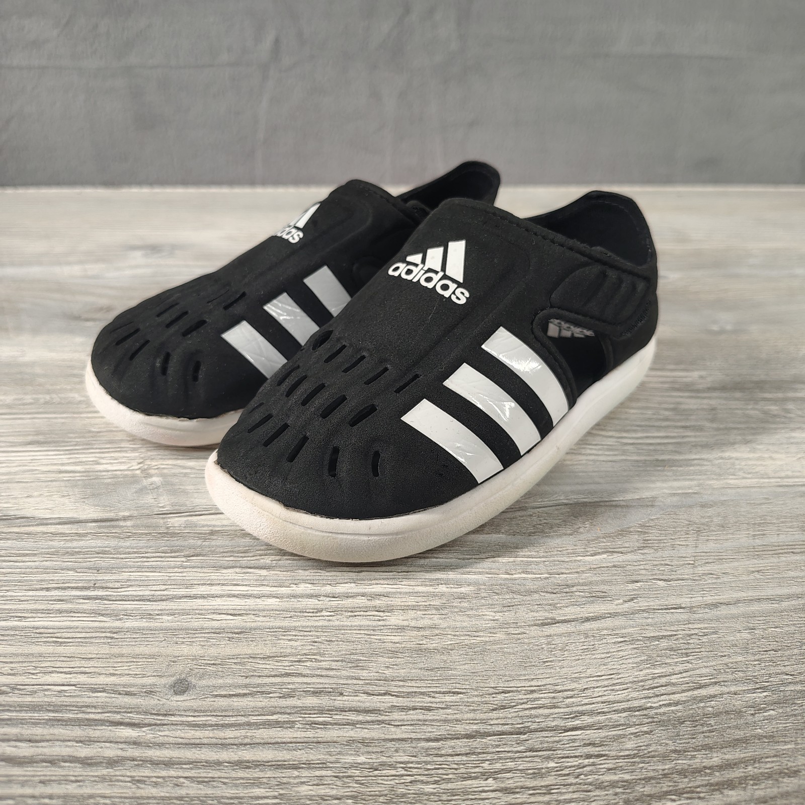 Adidas Toddler Unisex 11K Black White Slip On Water Shoes Pool Beach EUC