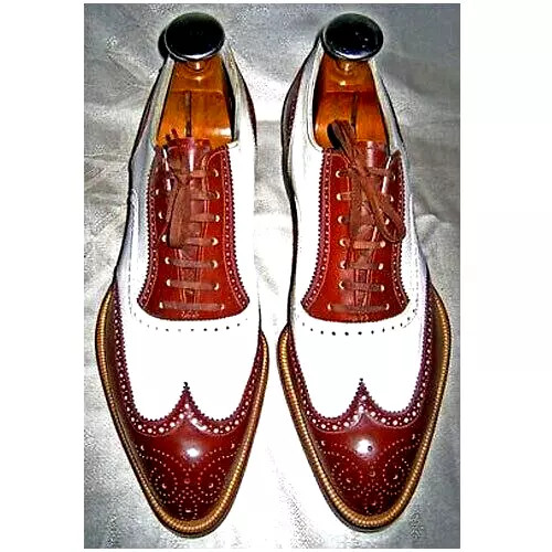 Mens Handmade New Two-Tone Wingtip Leather Brogue Oxford Lace up Dress Shoes