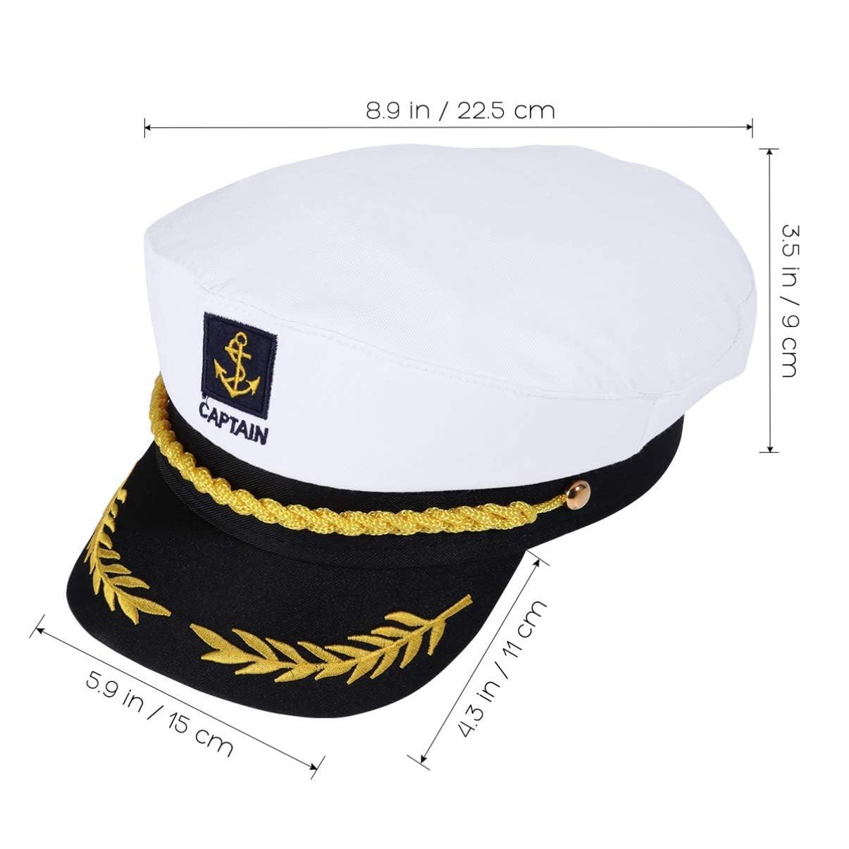 Captain Yacht Hat Boating Cap, Adjustable Sailor Marine Admiral Cosplay Hat f…