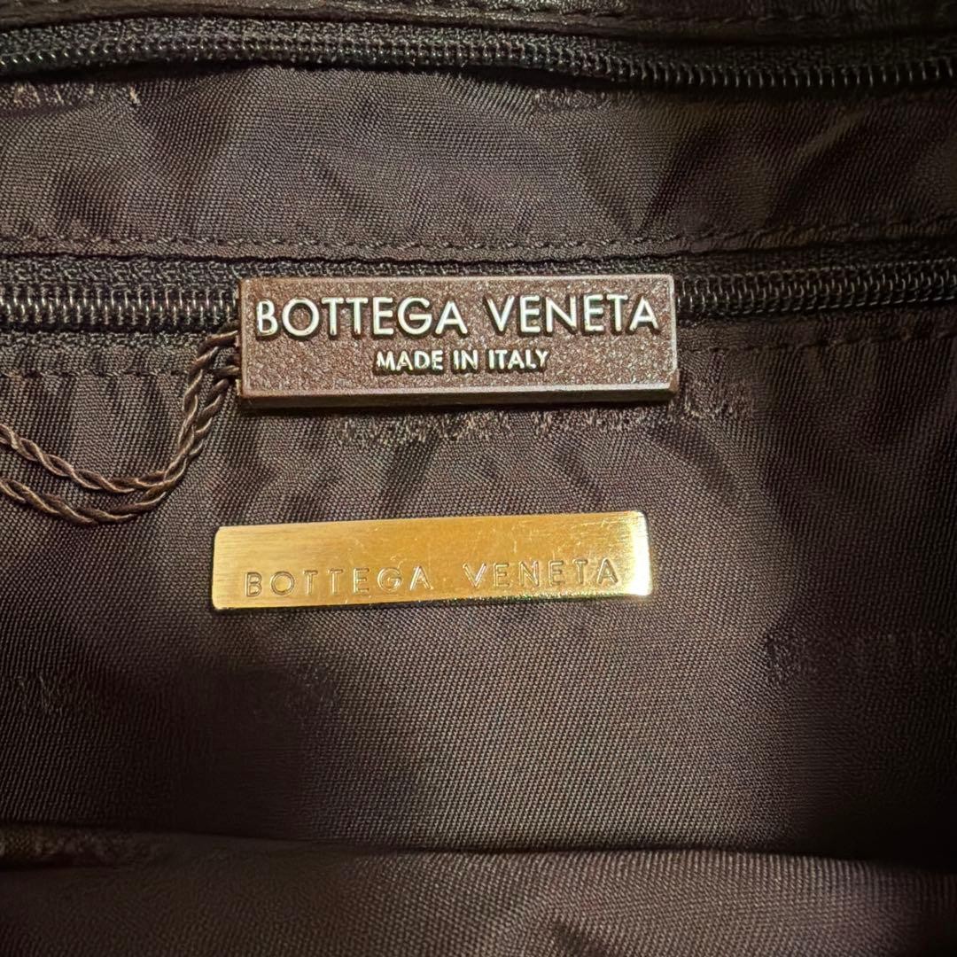 Good Condition Bottega Veneta BV Pattern Shoulder Bag Canvas x Leather Brown