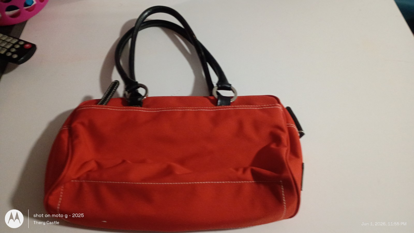 Kenneth Cole Reaction Orange Satchel Top Handle Zip Bag Lined Pockets Silver