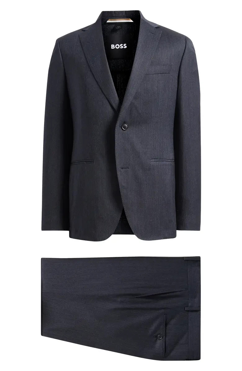 HUGO BOSS Huge Slim Fit Stretch Wool Blend Suit, Blue Mélange, Size 44 R