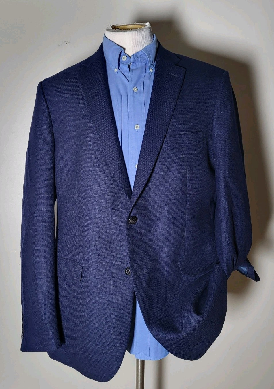 44L Slim Ralph Lauren Blue Black Navy Loose-weave Wool Blazer sport Sport Coat