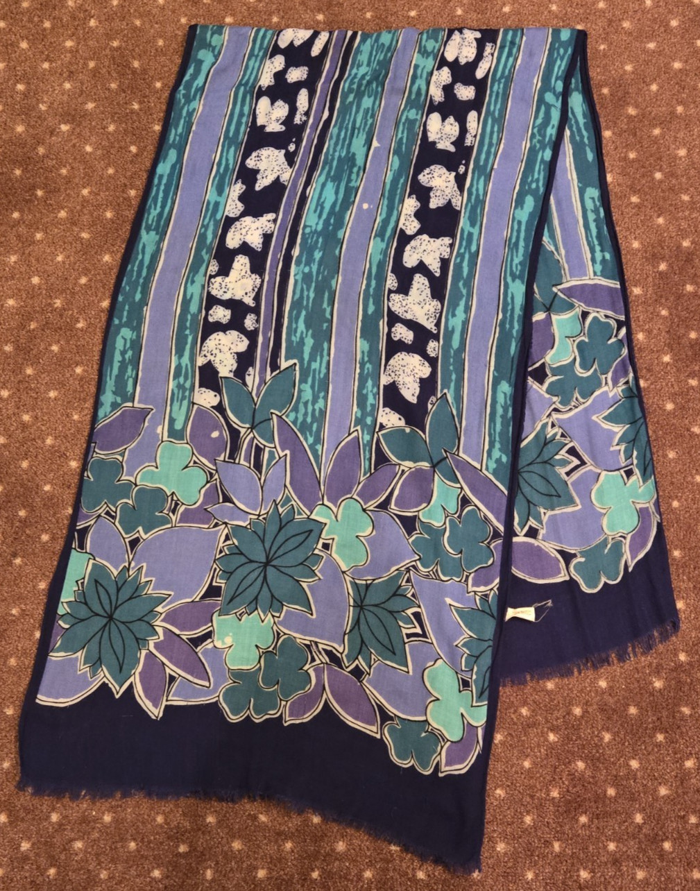AXCESS Scarf Irish Clover Print 100% Rayon Italy Blue Aqua Purple Navy 20×62