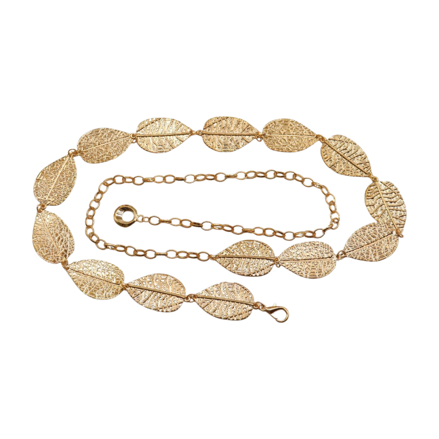 Women Gold Color Metal Chain Fashion Belt Hip High Waist Leaf Charms Size S M
