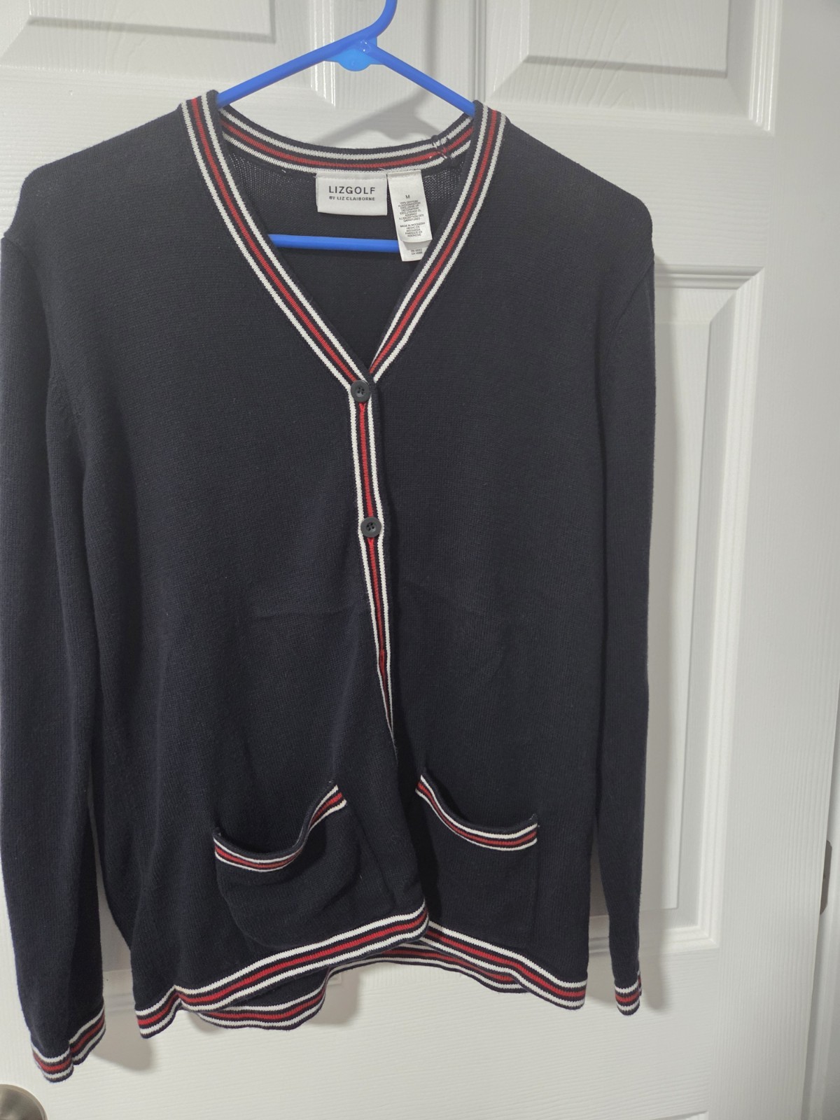 Lizgolf by Liz Claiborne Women’s Navy V-Neck Button Cardigan Sweater M