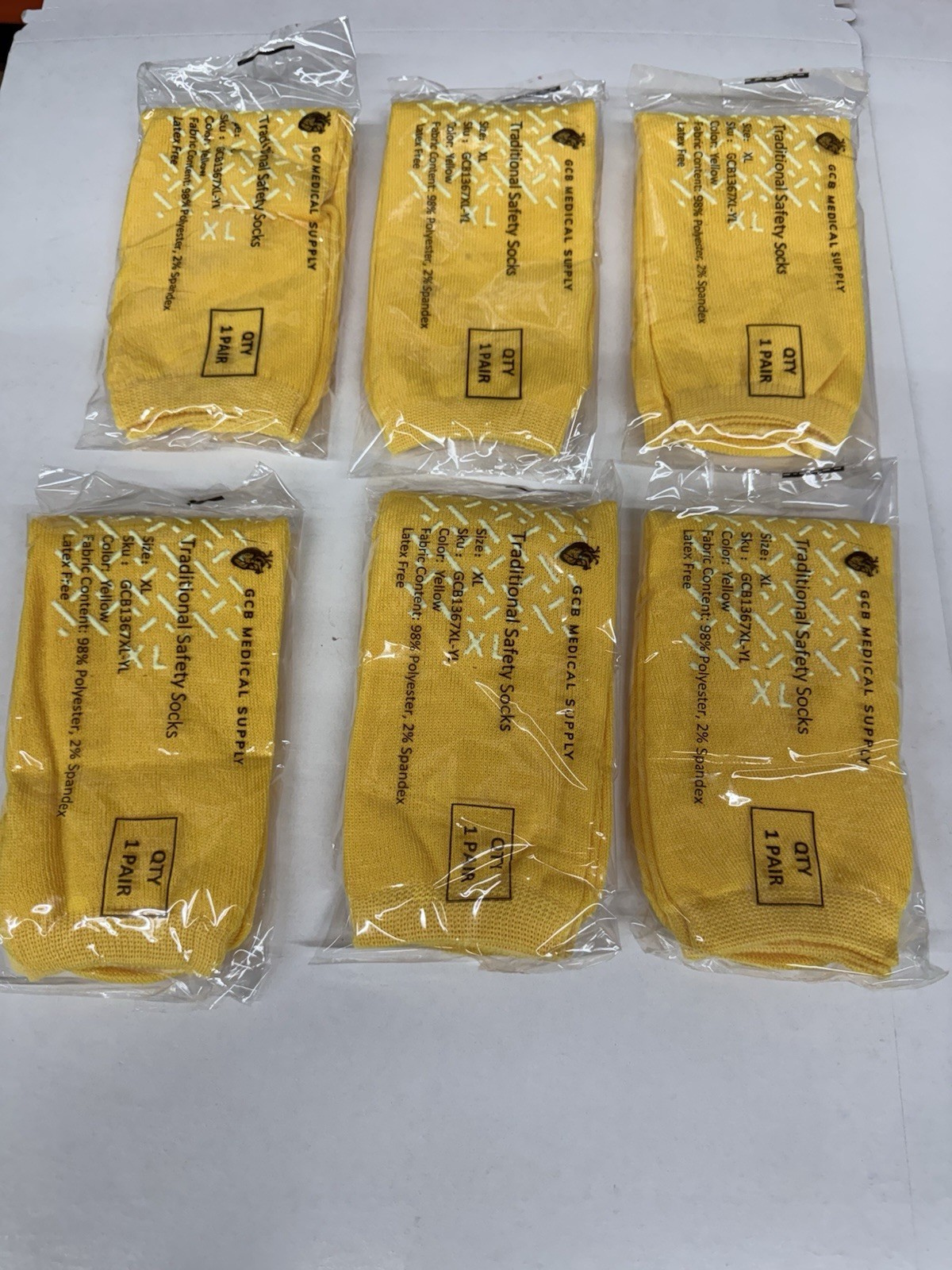 Non Slip Safety Socks Double Sided Tread Hospital Grip Slippers Soft XL 6 PAIRS