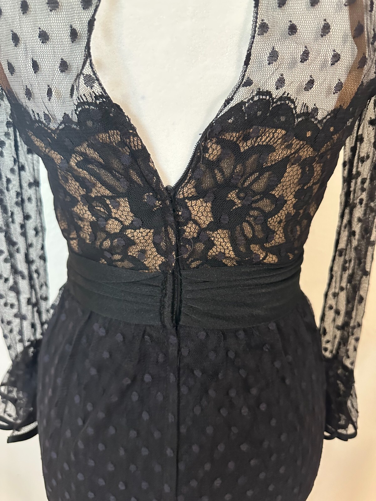 Vintage 60s Jack Bryan Illusion Lace Polka Dot Tulle Flouncy Cocktail Dress