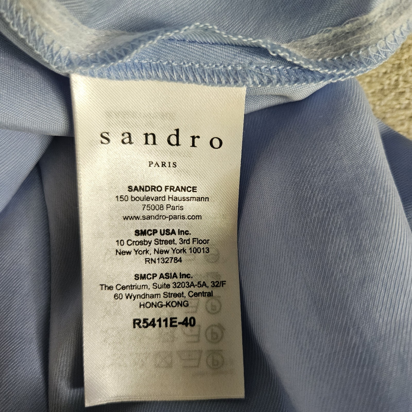 SANDRO PARIS Slade Lace-Inset Button-Down Duster Dress Sky Blue Sz FR 34 XS SM