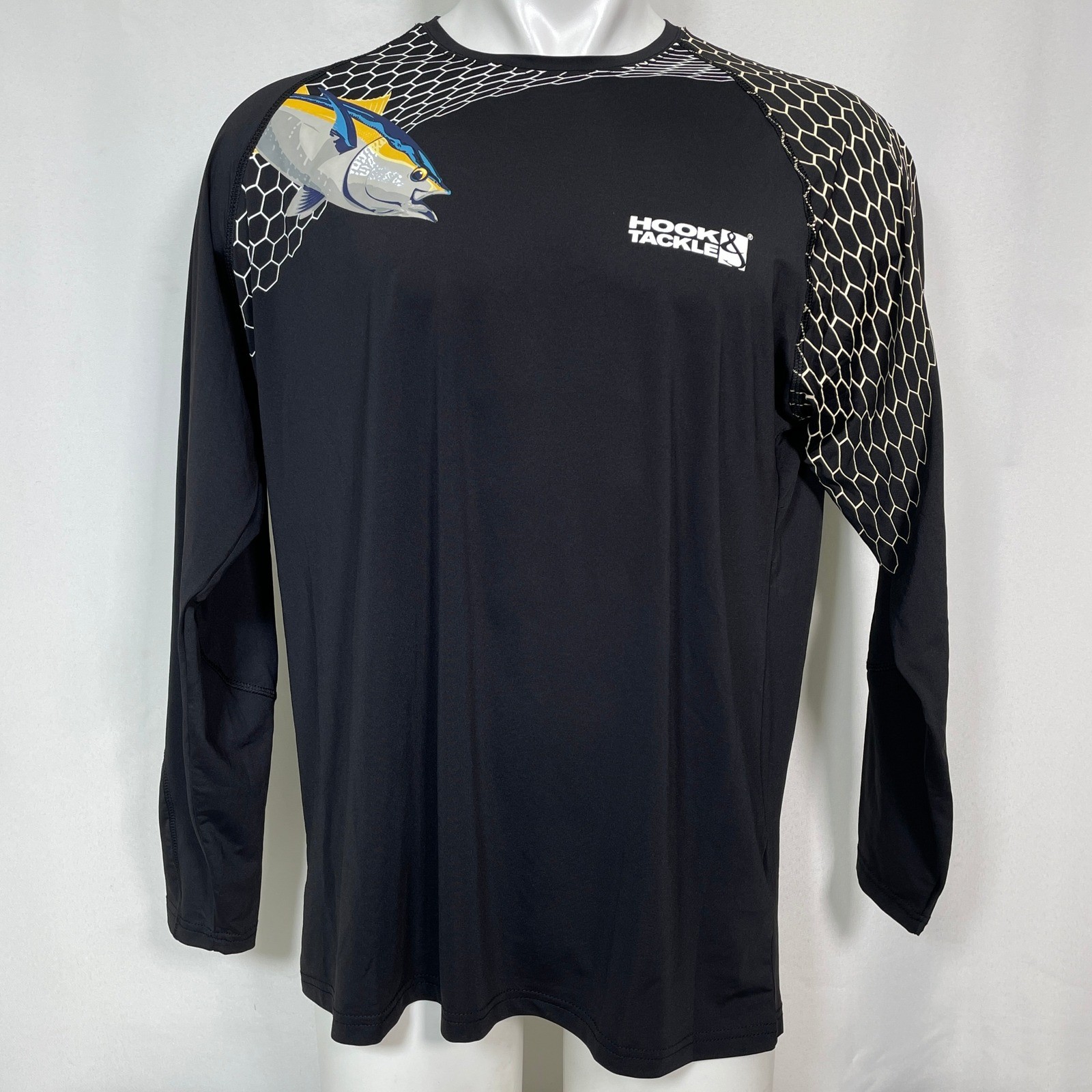 Hook & Tackle Feeding Frenzy UPF 50+ Black Long Sleeve Fishing Shirt Men’s LARGE