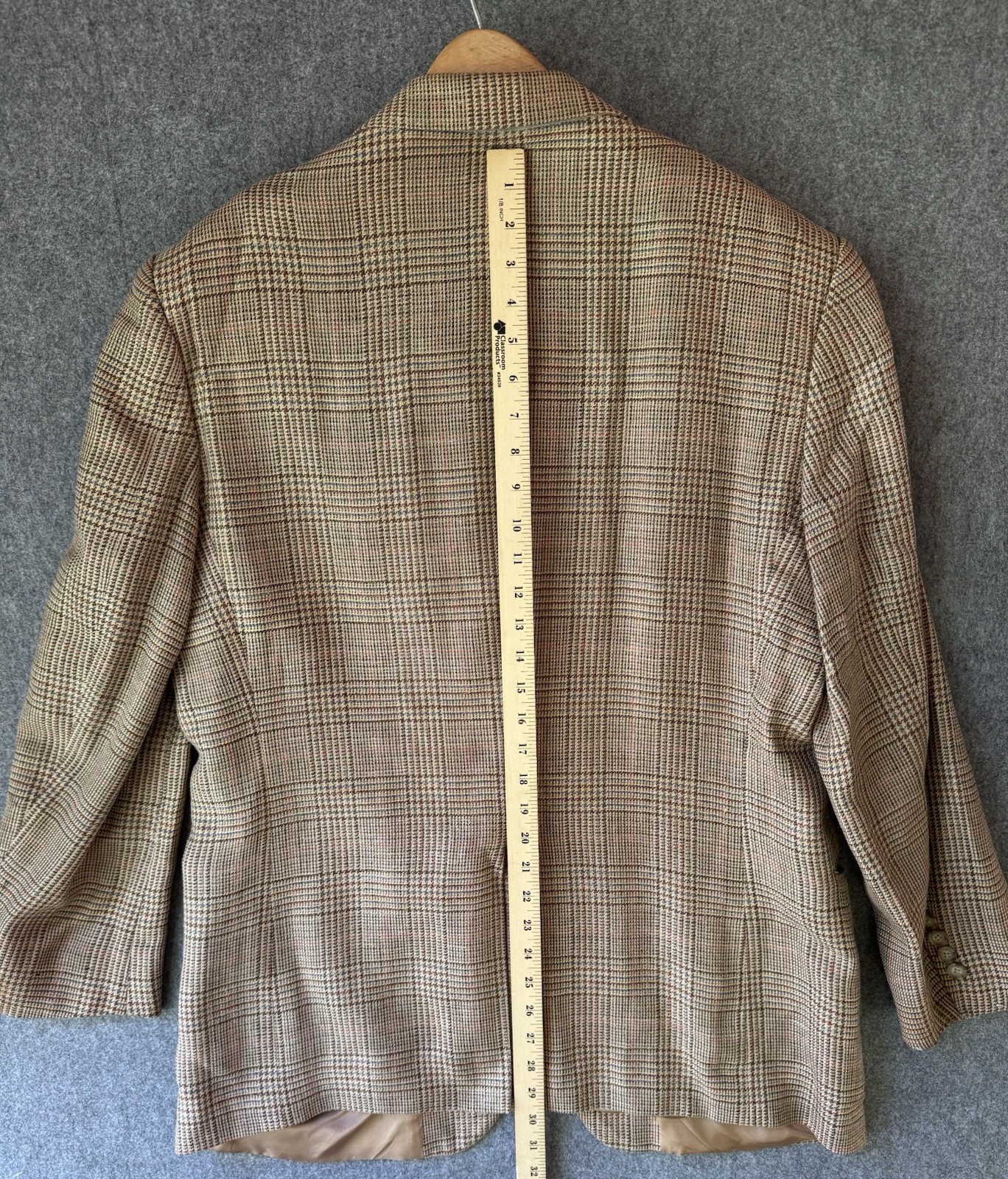 Brooks Brothers Men’s Brown Plaid Tweed Silk Linen Wool Sport Coat 44 Made Italy