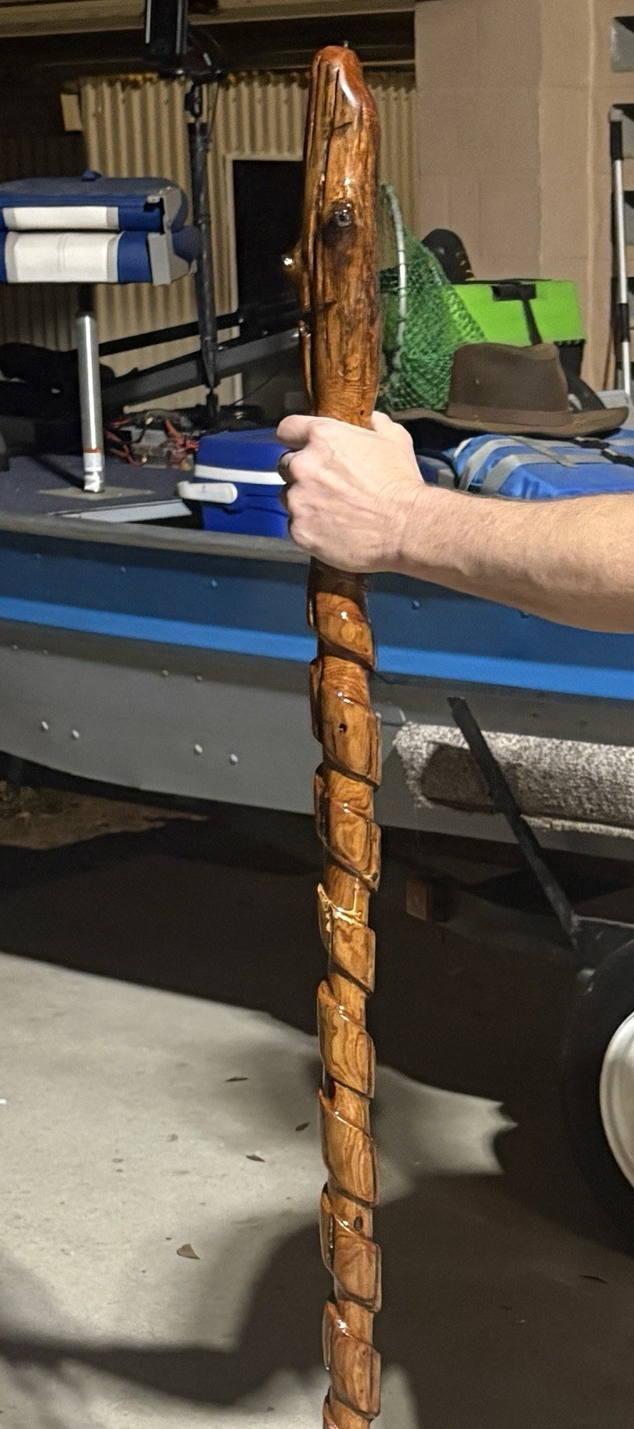 59” Hiking Staff Walking Stick W/stand Hand Carved Juniper From Gulf Coast River