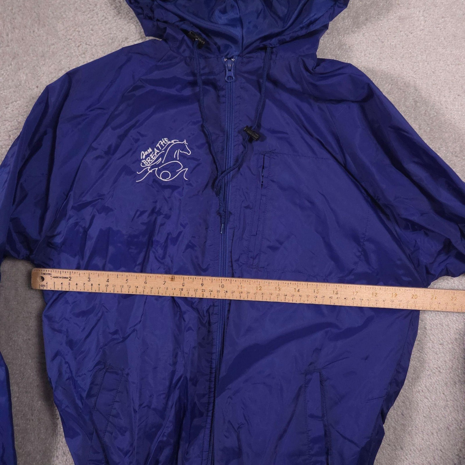 Rawlings Jacket Mens Small Blue Hooded Windbreaker Just Breathe Horse Riding
