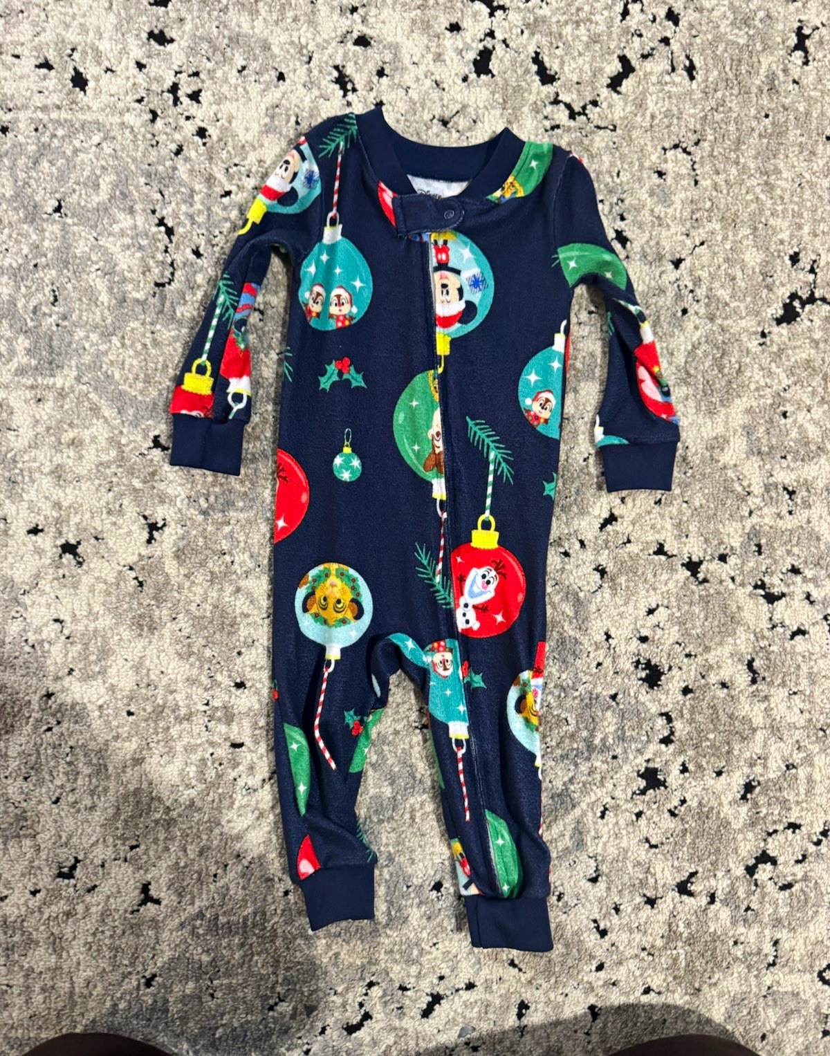 Disney Zip Footless One-Piece Sleeper 12M Christmas Mickey & Friends Blue