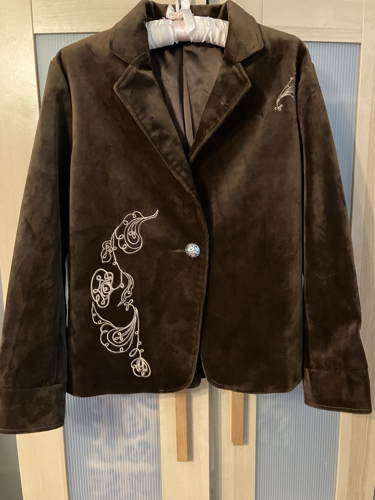 Vintage Brown Velvet Faux Suede Embroidered Jacket Size Large MINT Condition