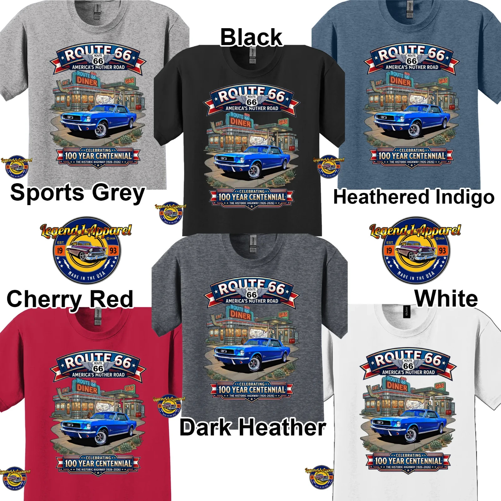 Route 66 100 Year Centennial, 1966 Mustang Custom T-Shirt