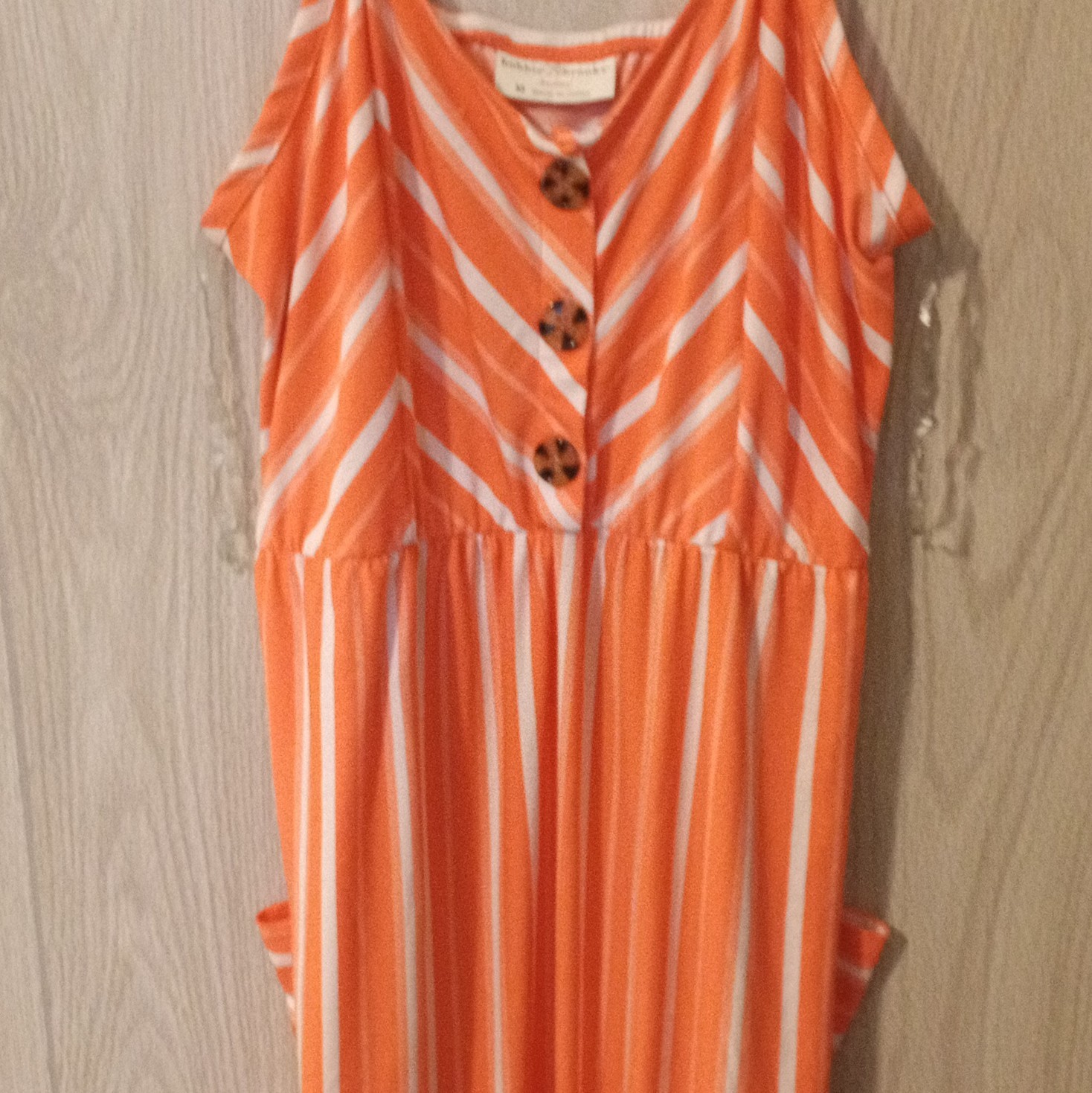 Bobbie Brooks Women’s Striped Jumpsuit Orange/White V-Neck Button, M