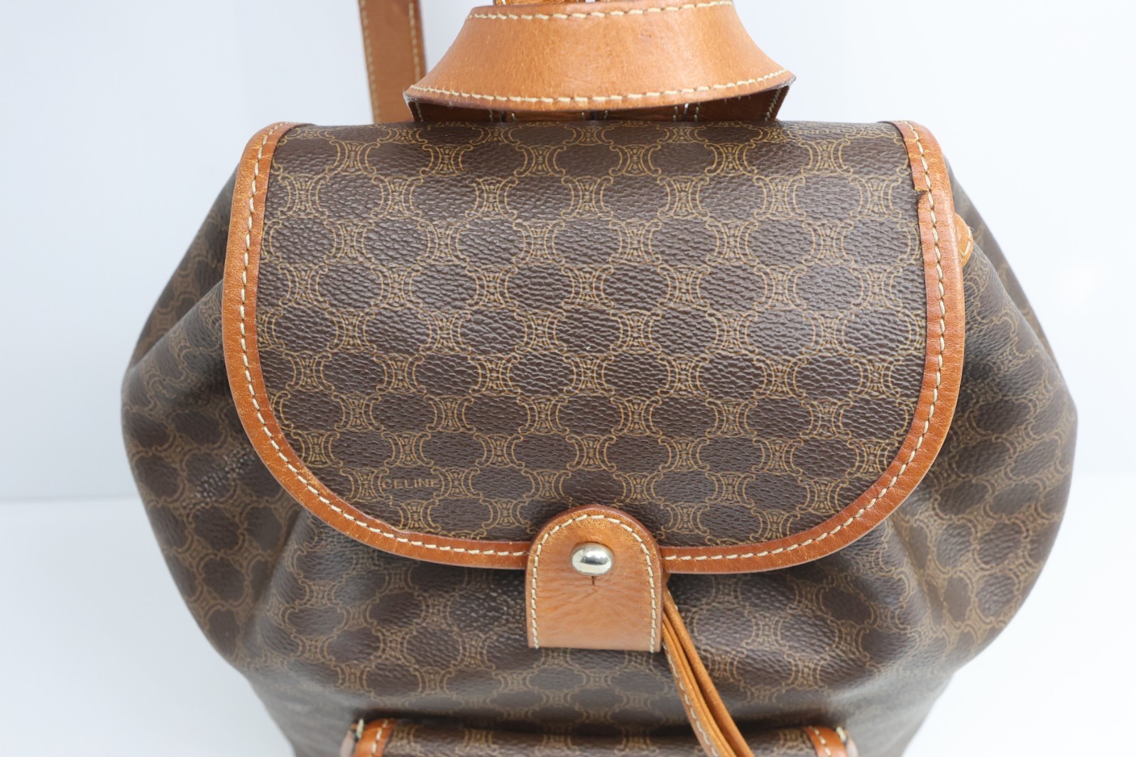 Authentic CELINE Macadam Canvas Backpack Brown PVC Leather Vintage Bag France