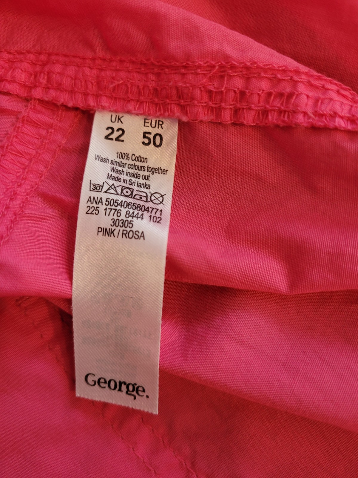 George Cotton Cargo Roll Up Trousers, Ladies 22,Pink, Elasticated, Straps, BNWT