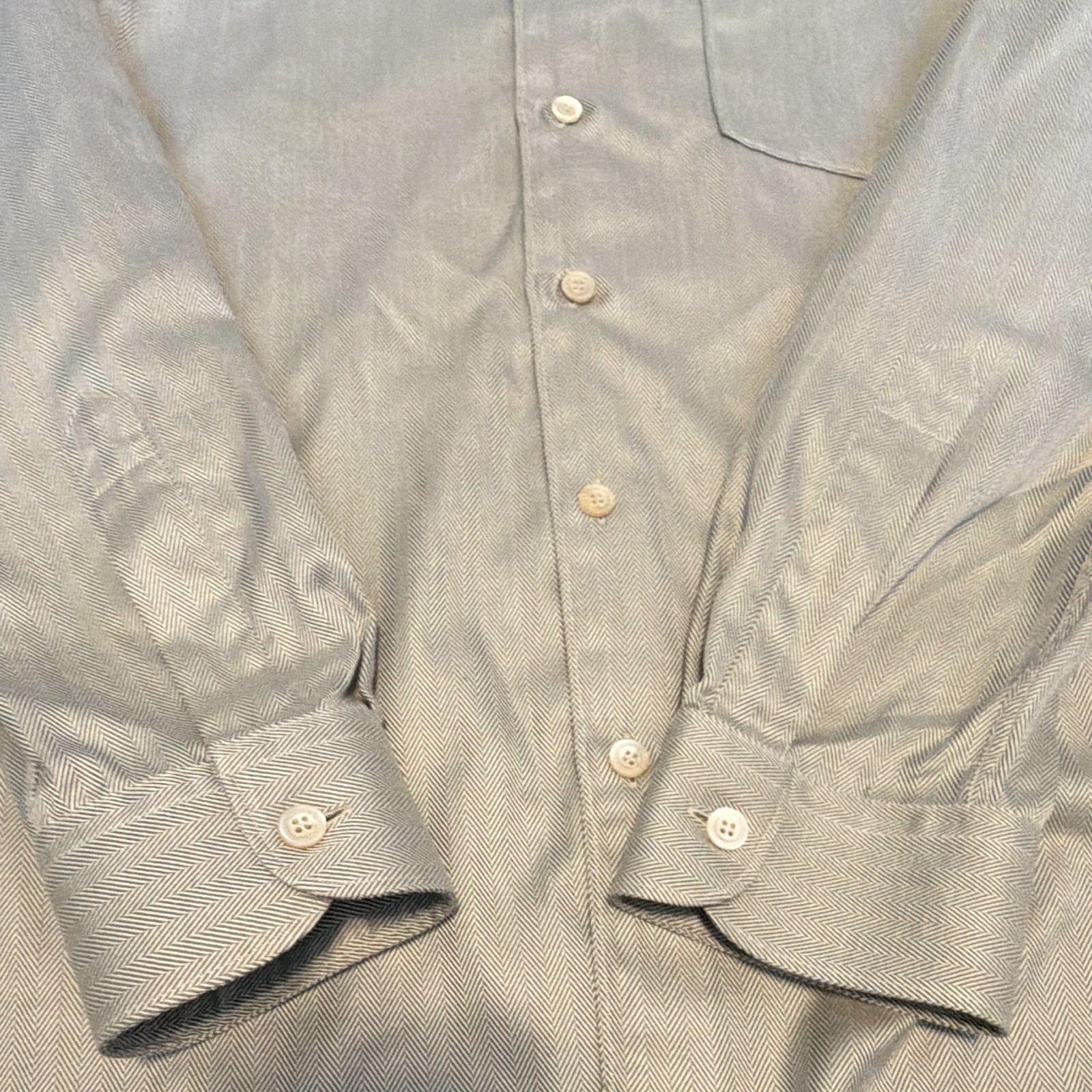 Ermenegildo Zegna Men’s XL Gray Herringbone Dress Shirt Cotton Easy Care 34/35