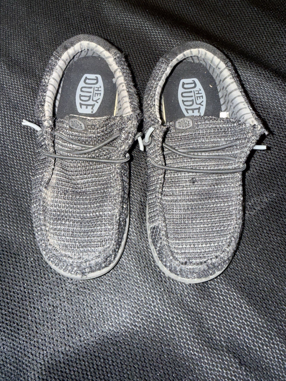 HEYDUDE Wally Stretch Sox Black Fabric Lightweight Lace Up Loafer Kids US 12