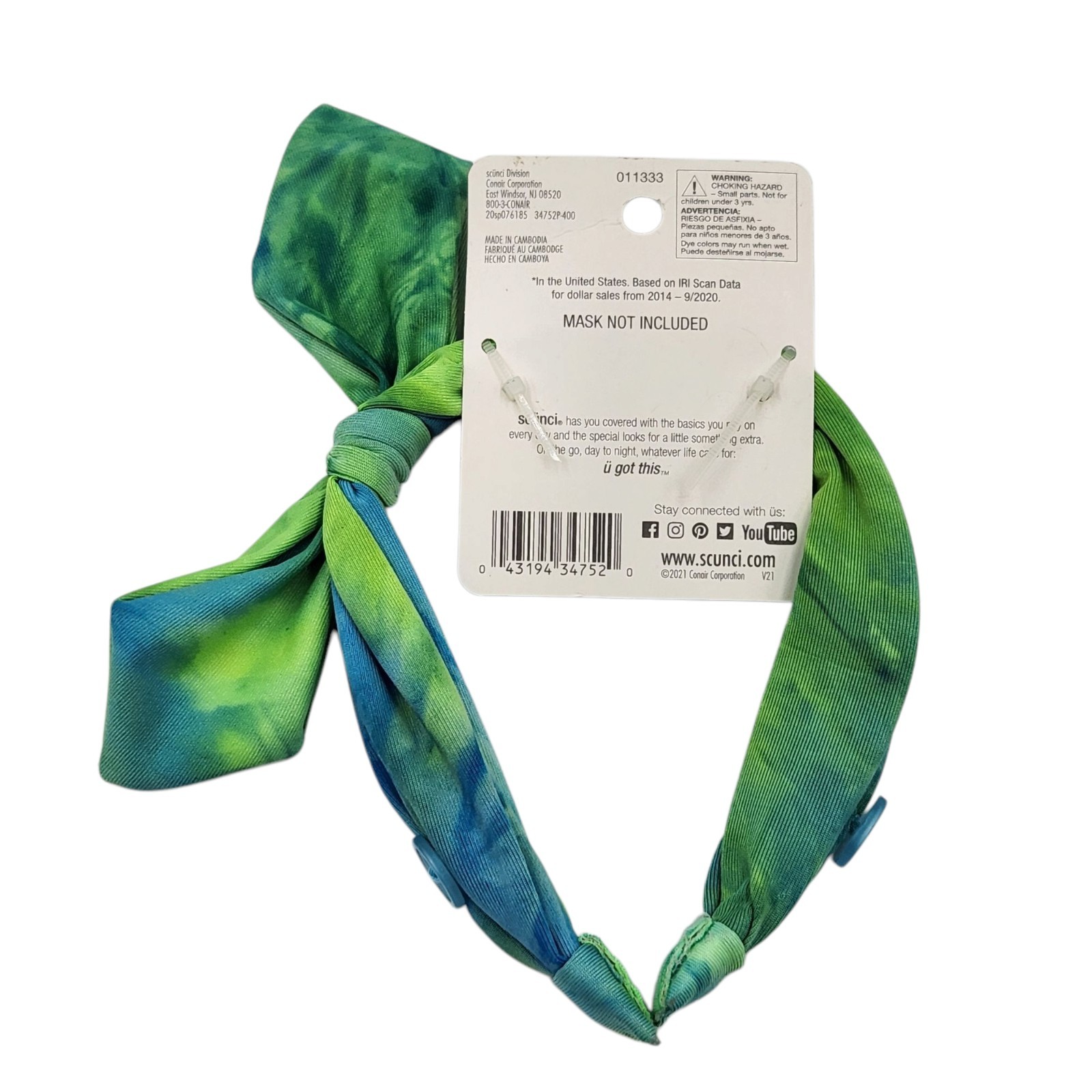Scunci U Got This Headband with Buttons for Mask 3 Pcs Multicolor Tie Dye Set