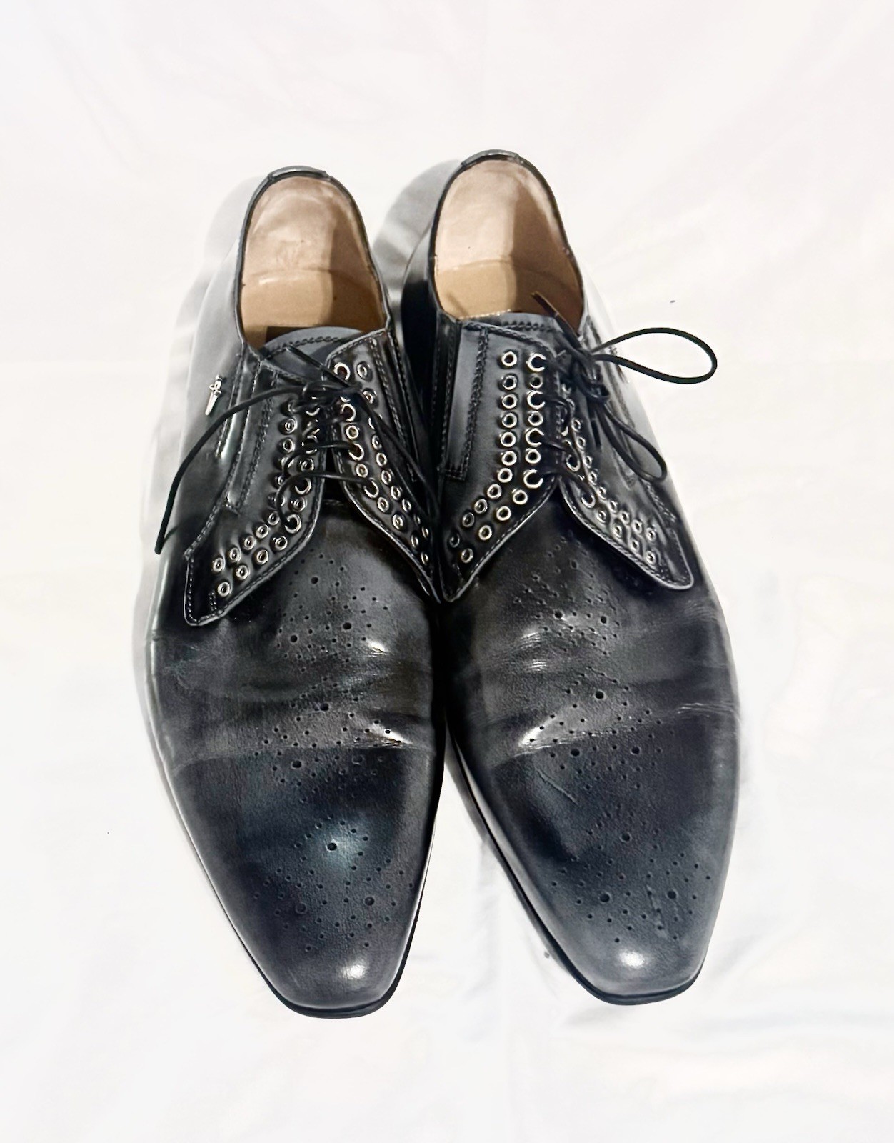 Worn Once. Vintage Cesare Paciotti Gray Leather Oxfords With Studs/gromets