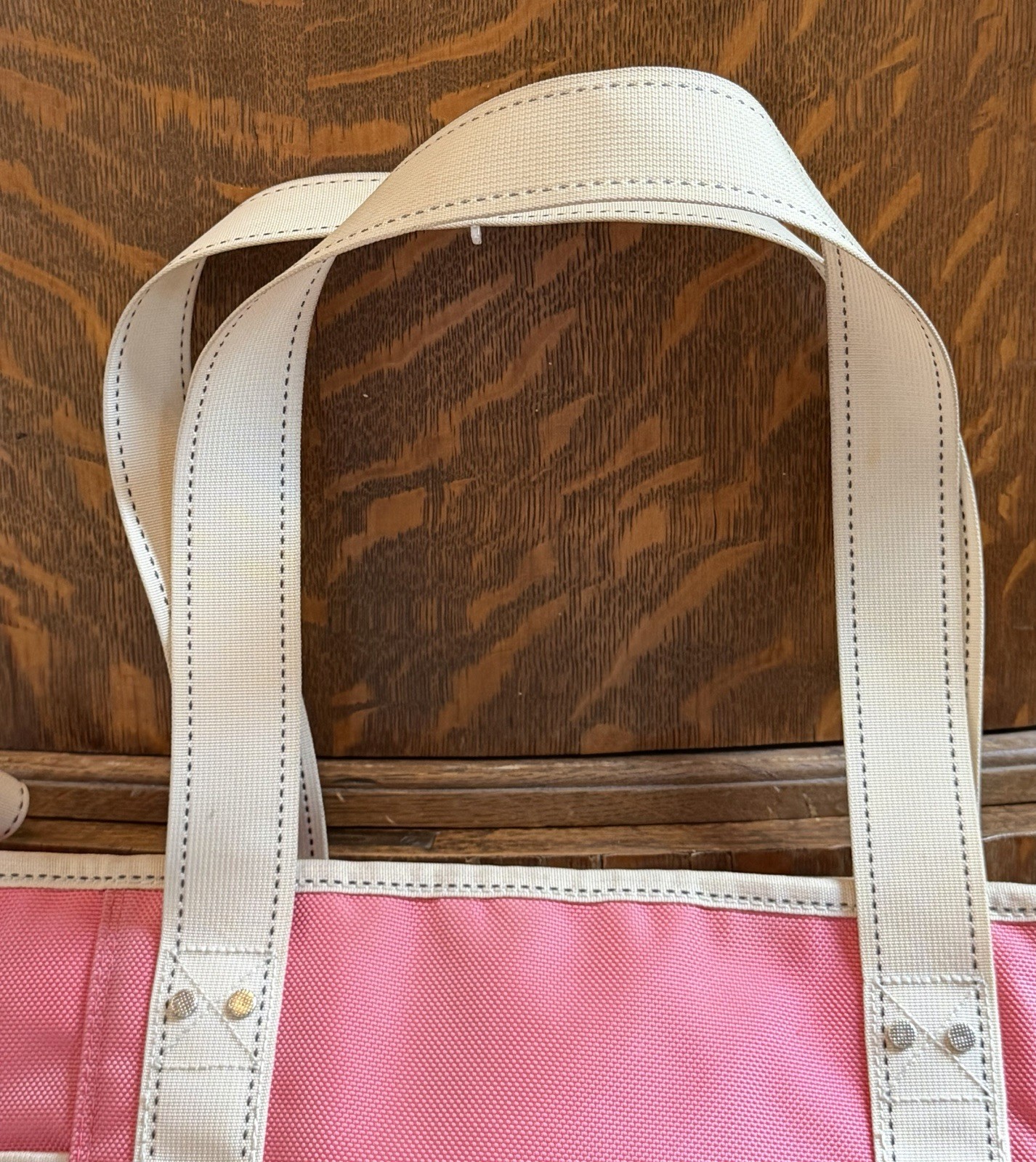 Pink Lands End Canvas Nylon Tote Bag Monogram 13in TMM Perfect Pockets White