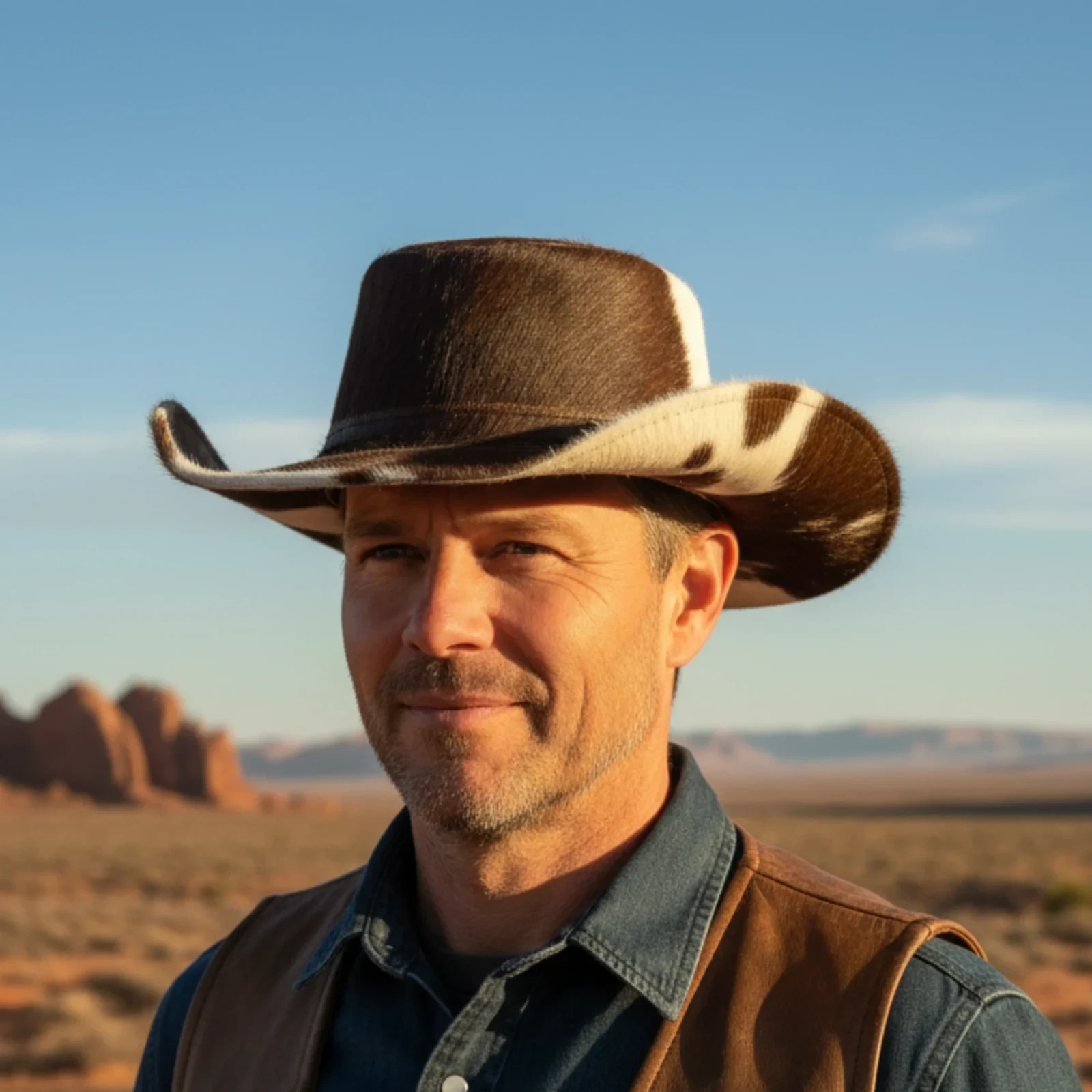 Hair-On Cowhide Cowboy Hat Brown White Genuine Leather Western Rodeo Hat