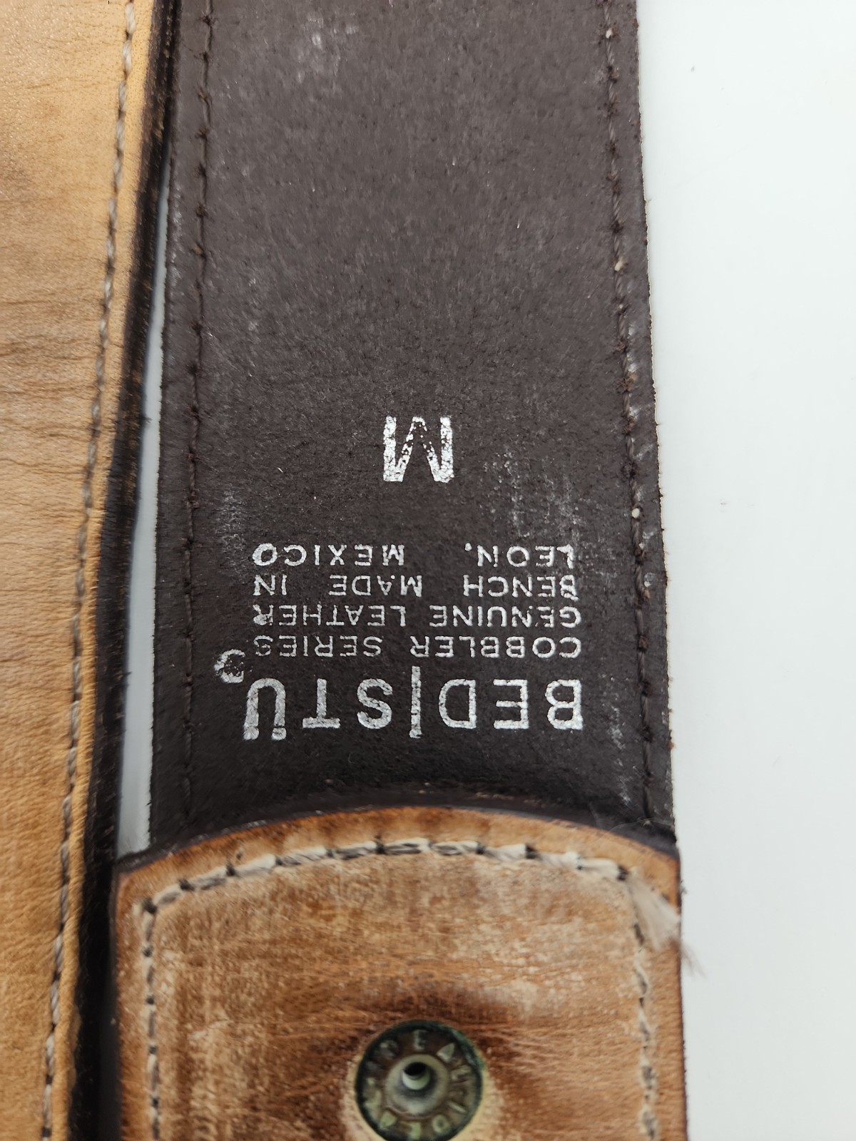 BED|STÜ Cobbler Series Mohawk Belt Embroidered Bench Made Leather Sz MED