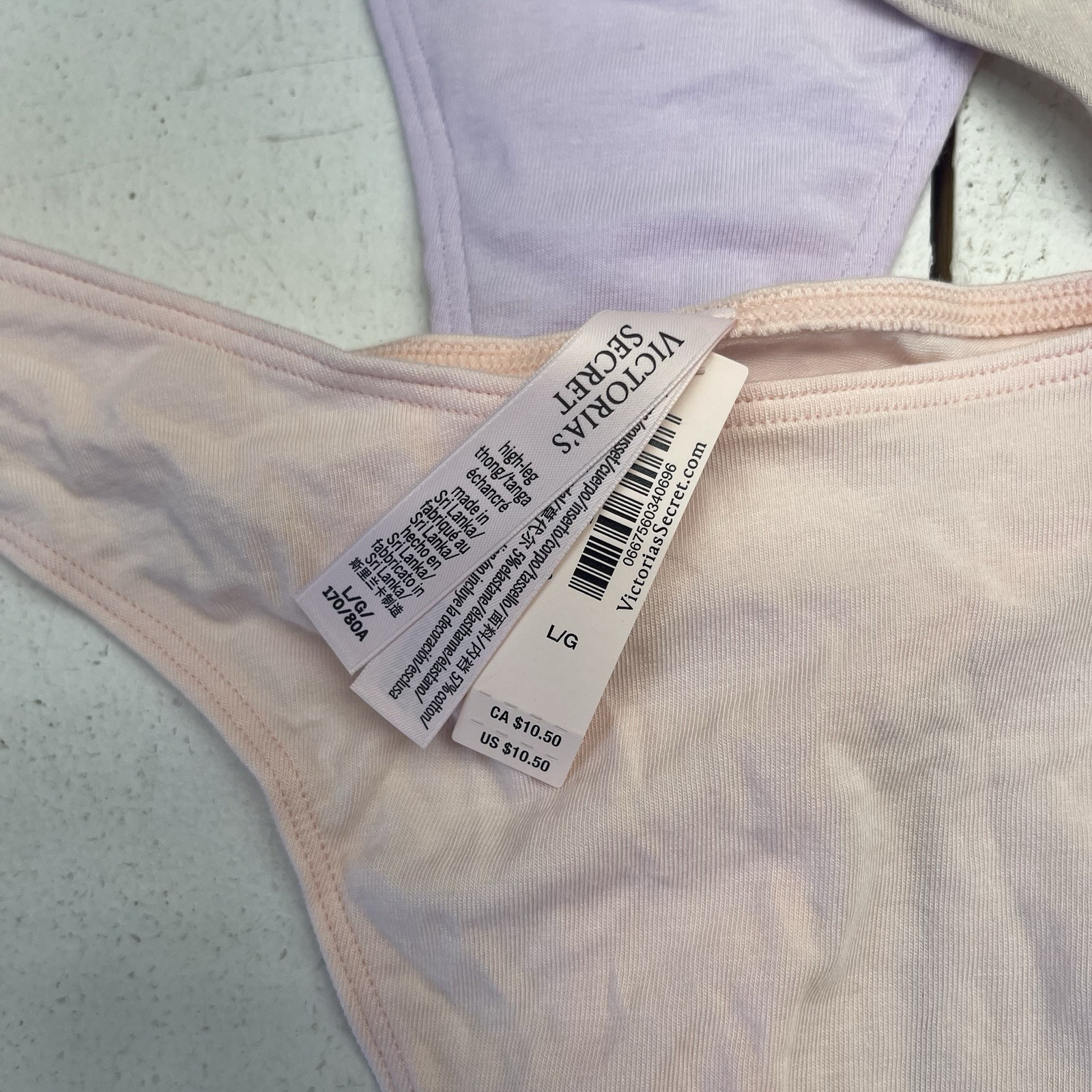 Victoria’s Secret 3 Pack High Leg Thong Underwear Purple Pink Beige Women’s L