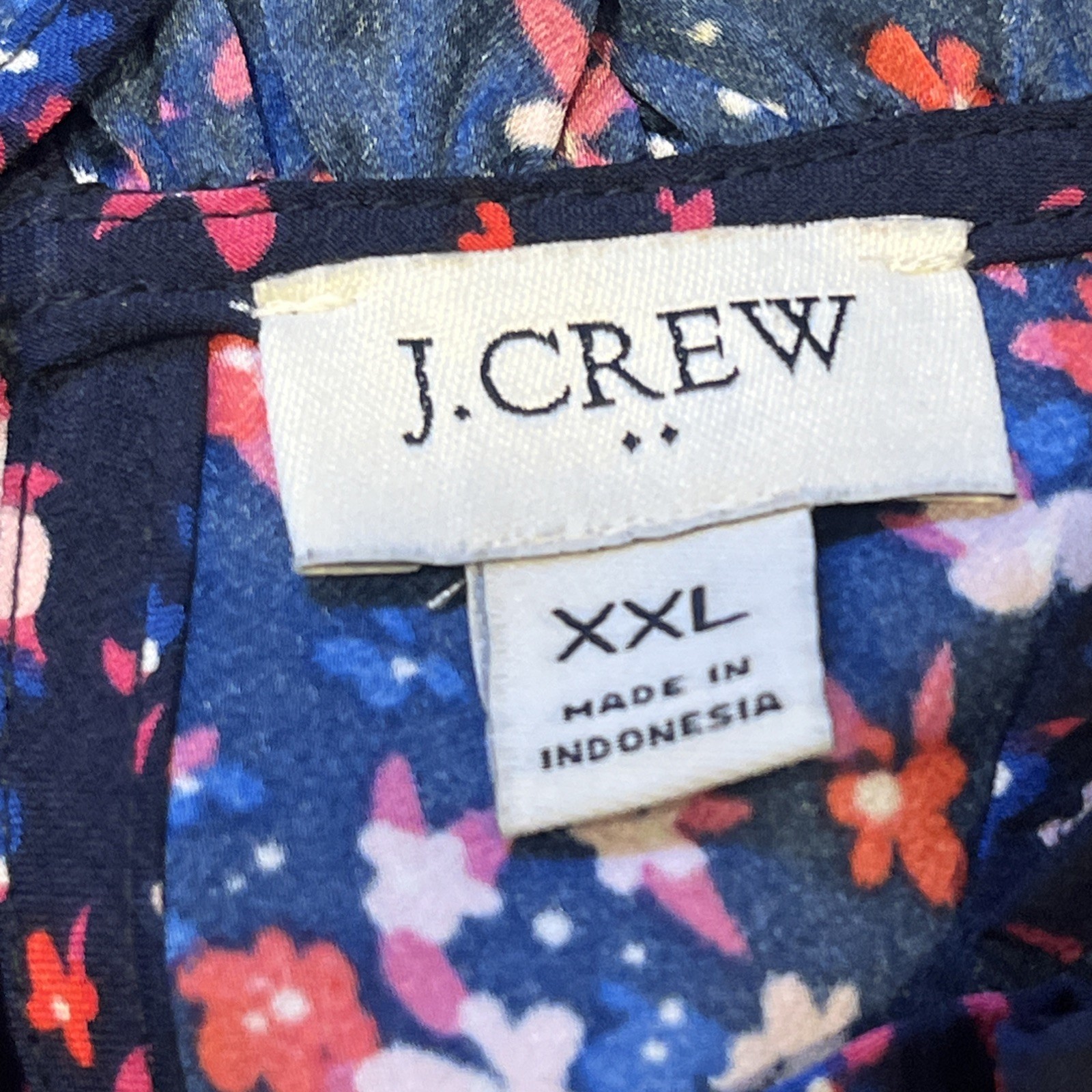 J Crew XXL Blue Floral High Ruffle Neck Long sleeve Blouse Top Shirt Women’s