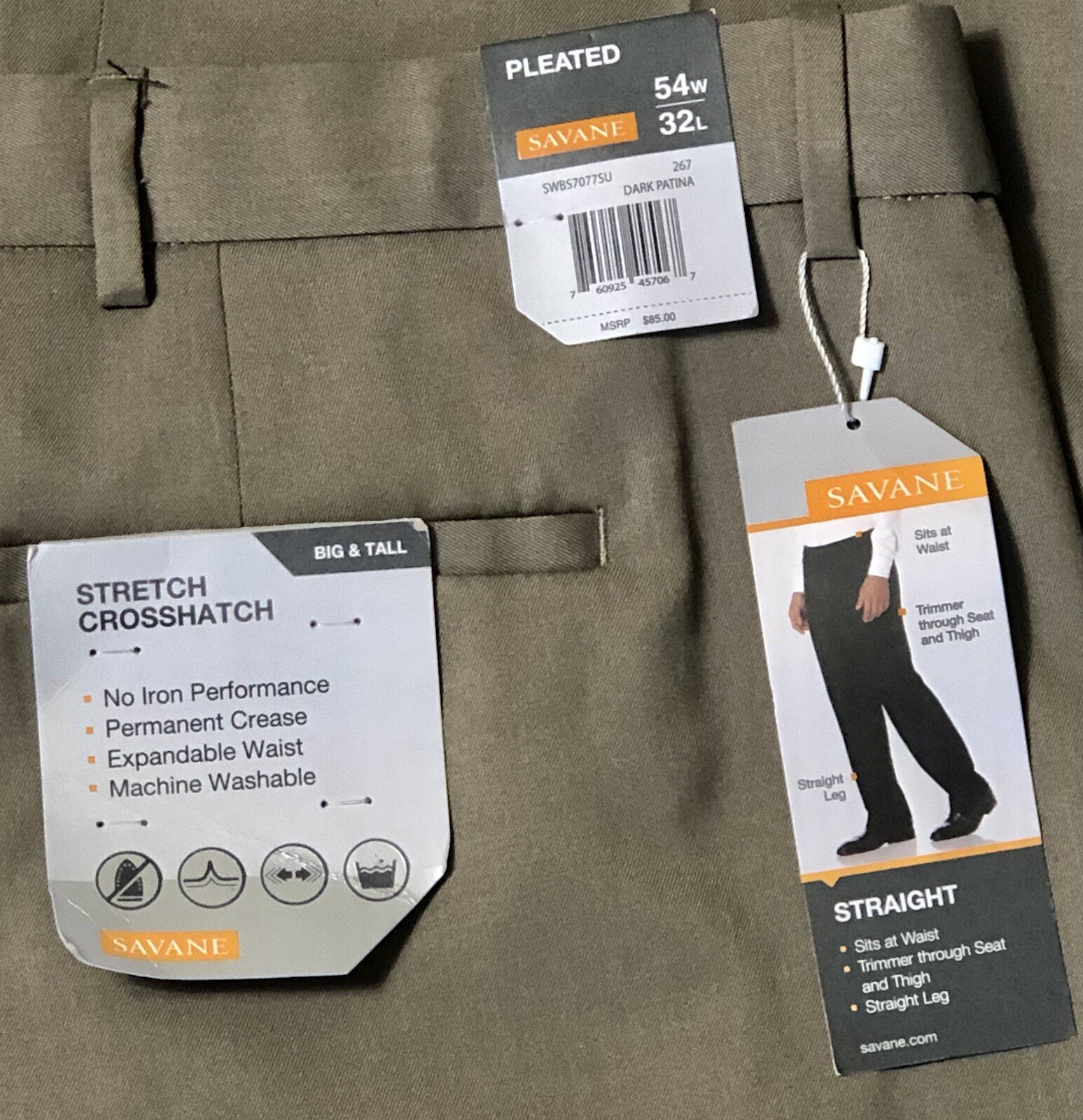 New Mens Savane Straight Leg Stretch Crosshatch Dress Pants 54 x 32 Tan Khaki