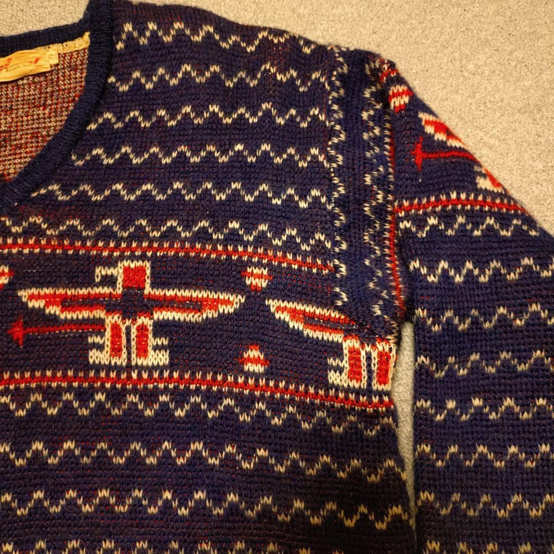 50s Vintage Randen Thunderbird Knit Sweater USA Made Navajo Pattern Size L