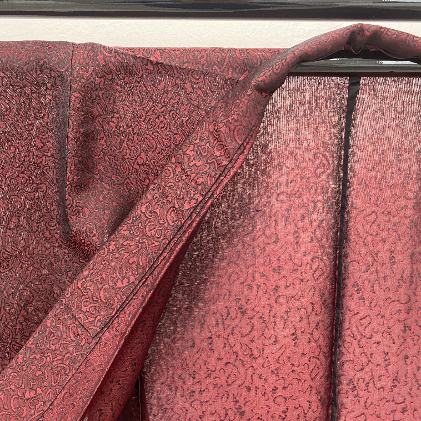 Japanese Vintage Kimono Silk Red No Lining Seethrough Traditional Length 58 in