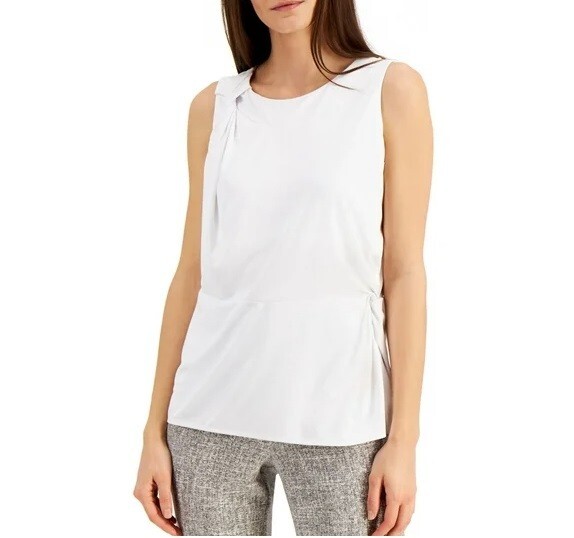 Alfani Womens M Brilliant White Ruched Twist Front Sleeveless Top NWT AP34