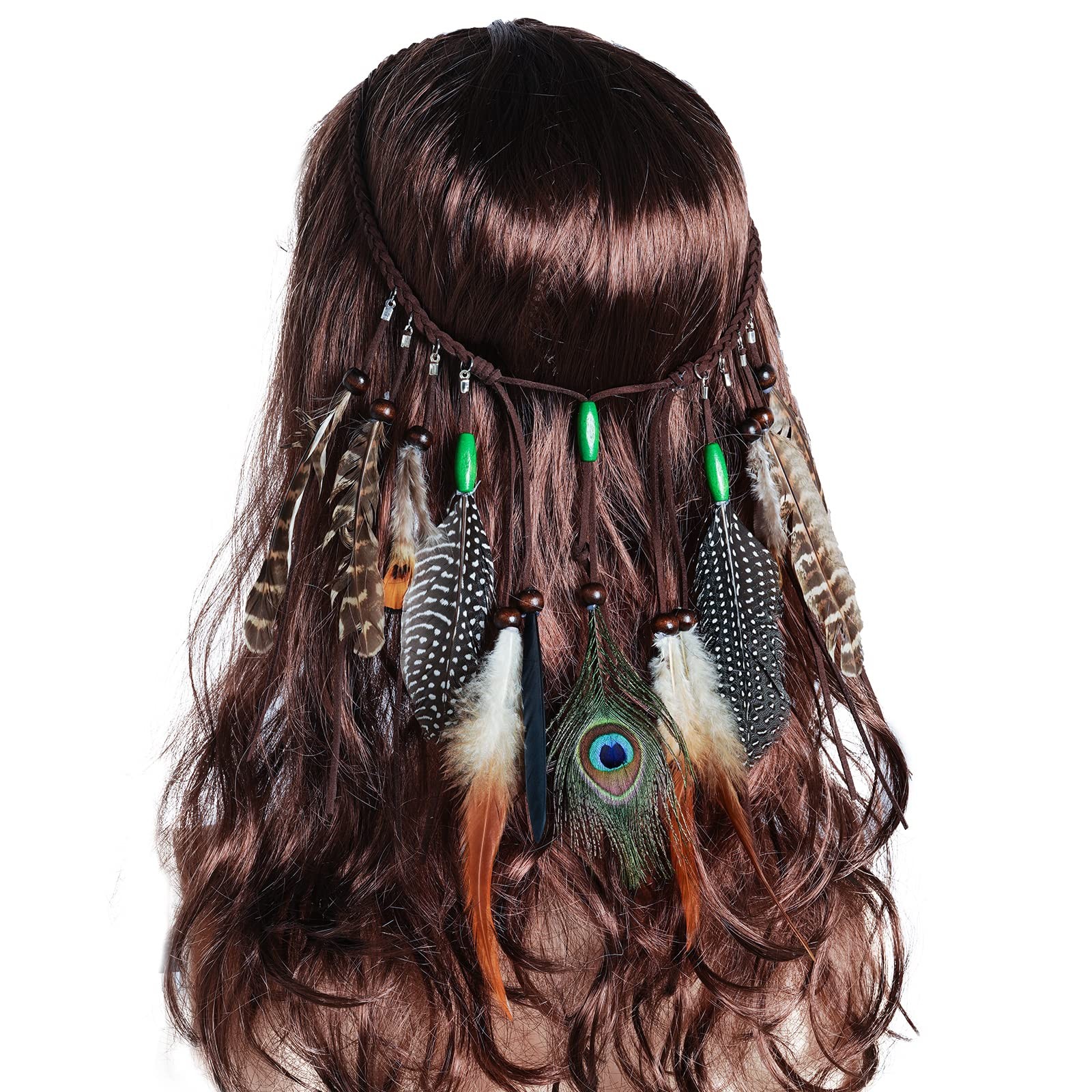 obmwang Indian Feather Headband Boho 1 Count (Pack of 1), as picture show