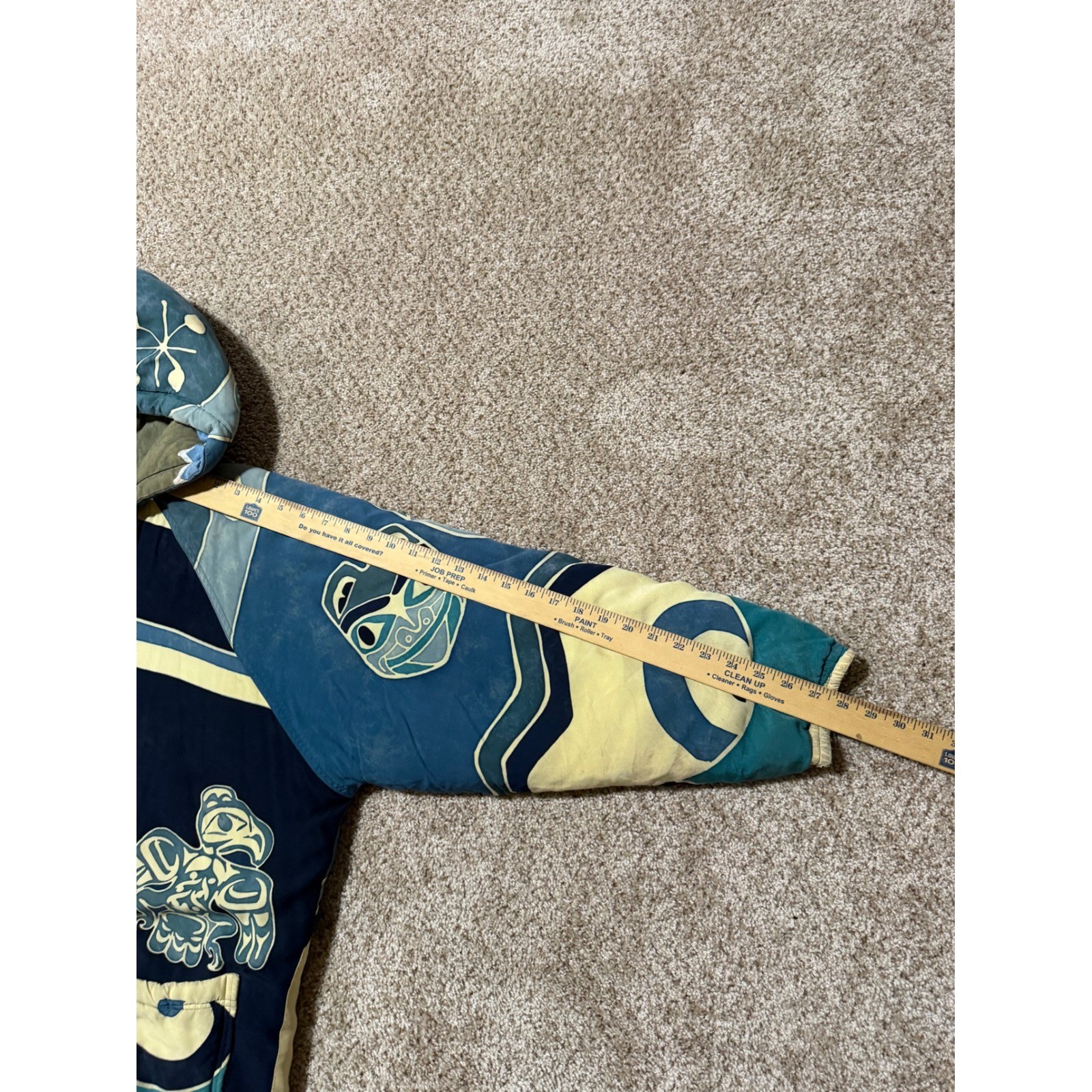 Asian Creations Jacket Mens Medium Blue Batik Eagle Mask Quilted Hooded Zip Up
