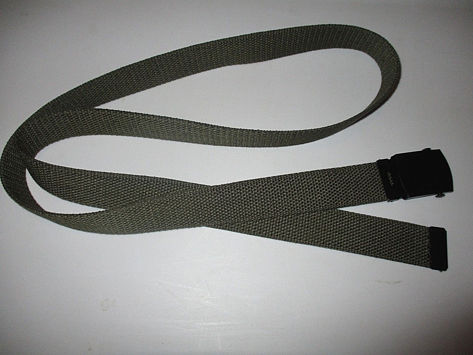 US MILITARY GRADE OD GREEN HEAVY WEB BELT WITH BLACK BUCKLE 54 INCHES USA MADE