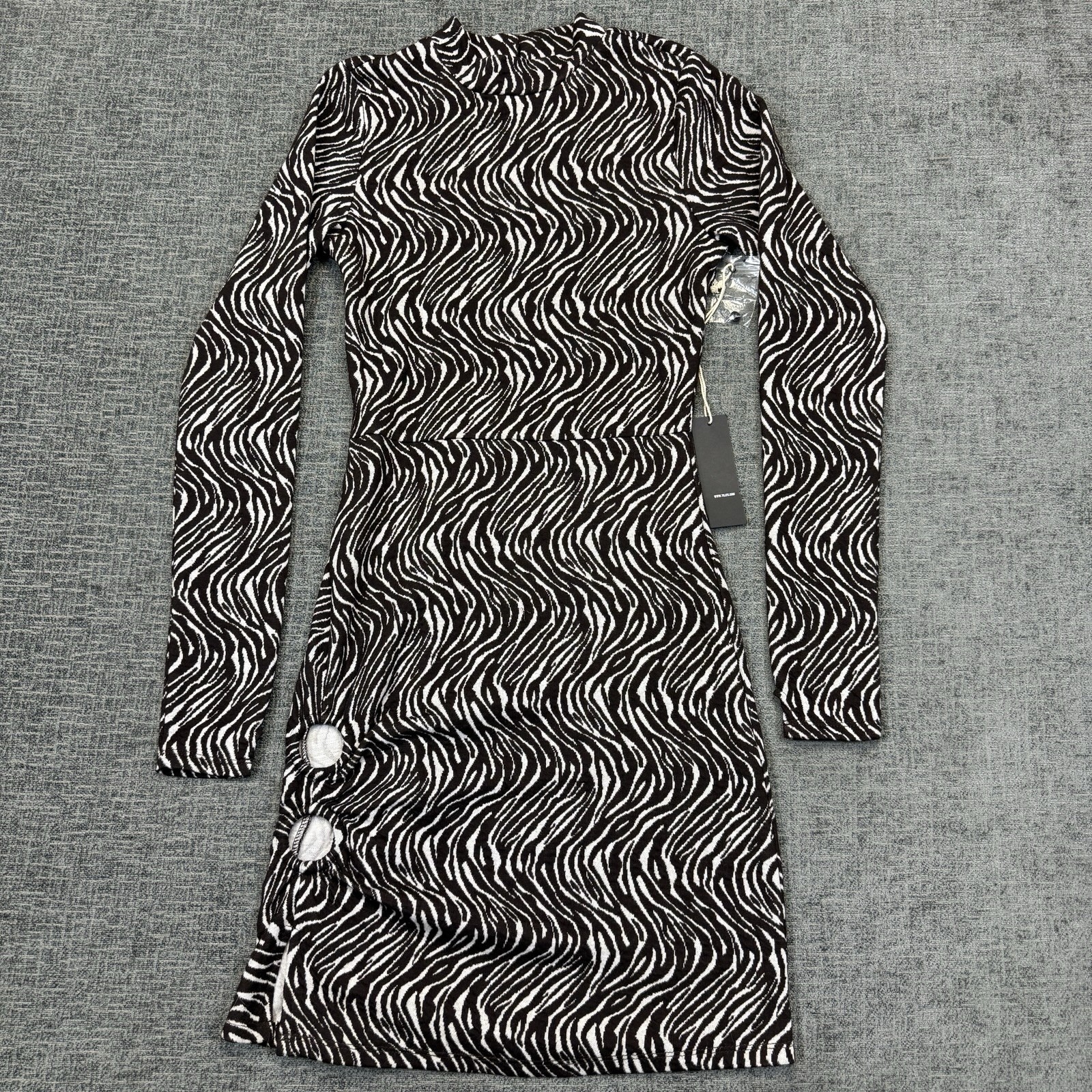West of Melrose Zebra Print Open Back Mini Dress Long Sleeve Ruched XS NWT