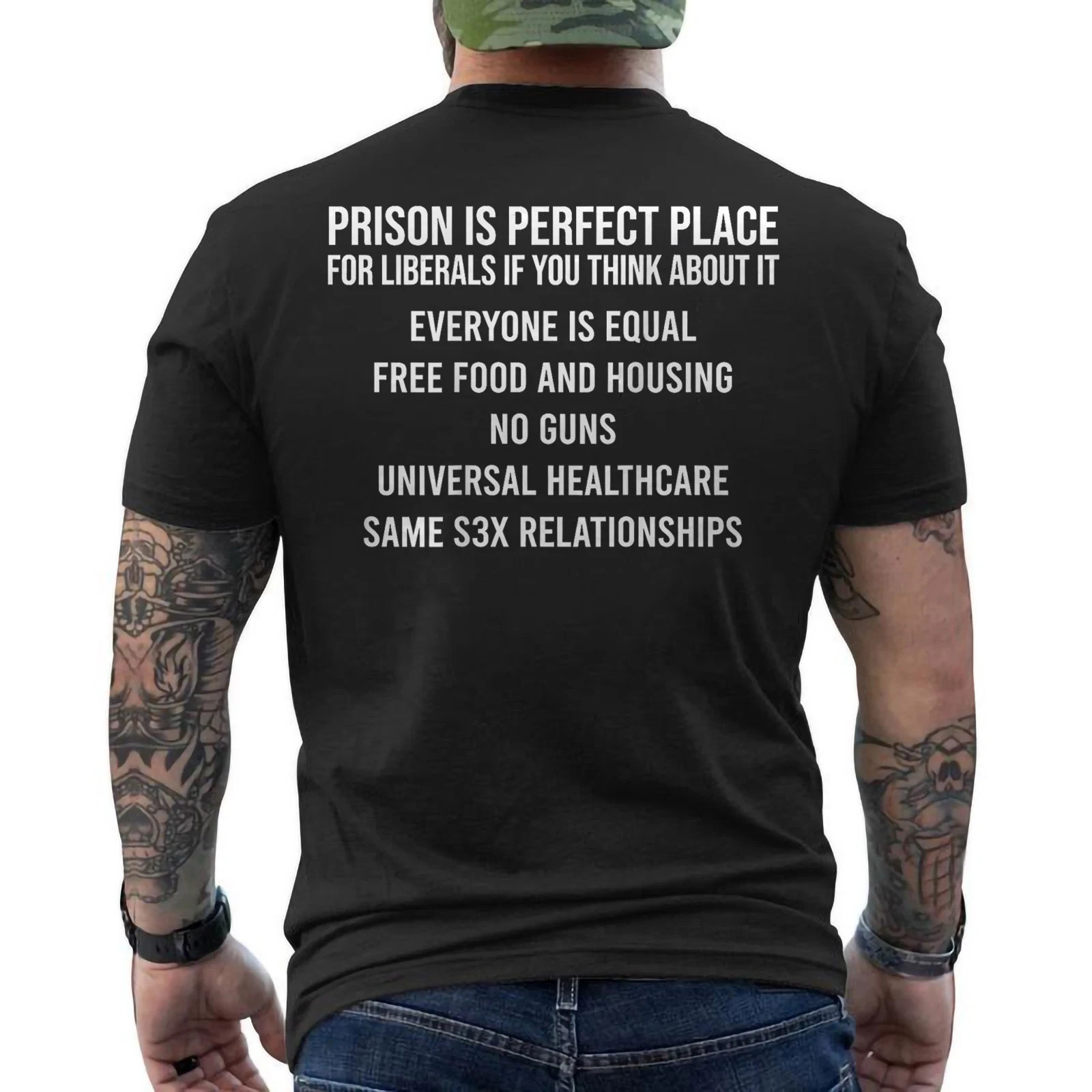 Prison is Perfect for Liberals Anti Liberal Quote Retro ON BACK T-Shirt