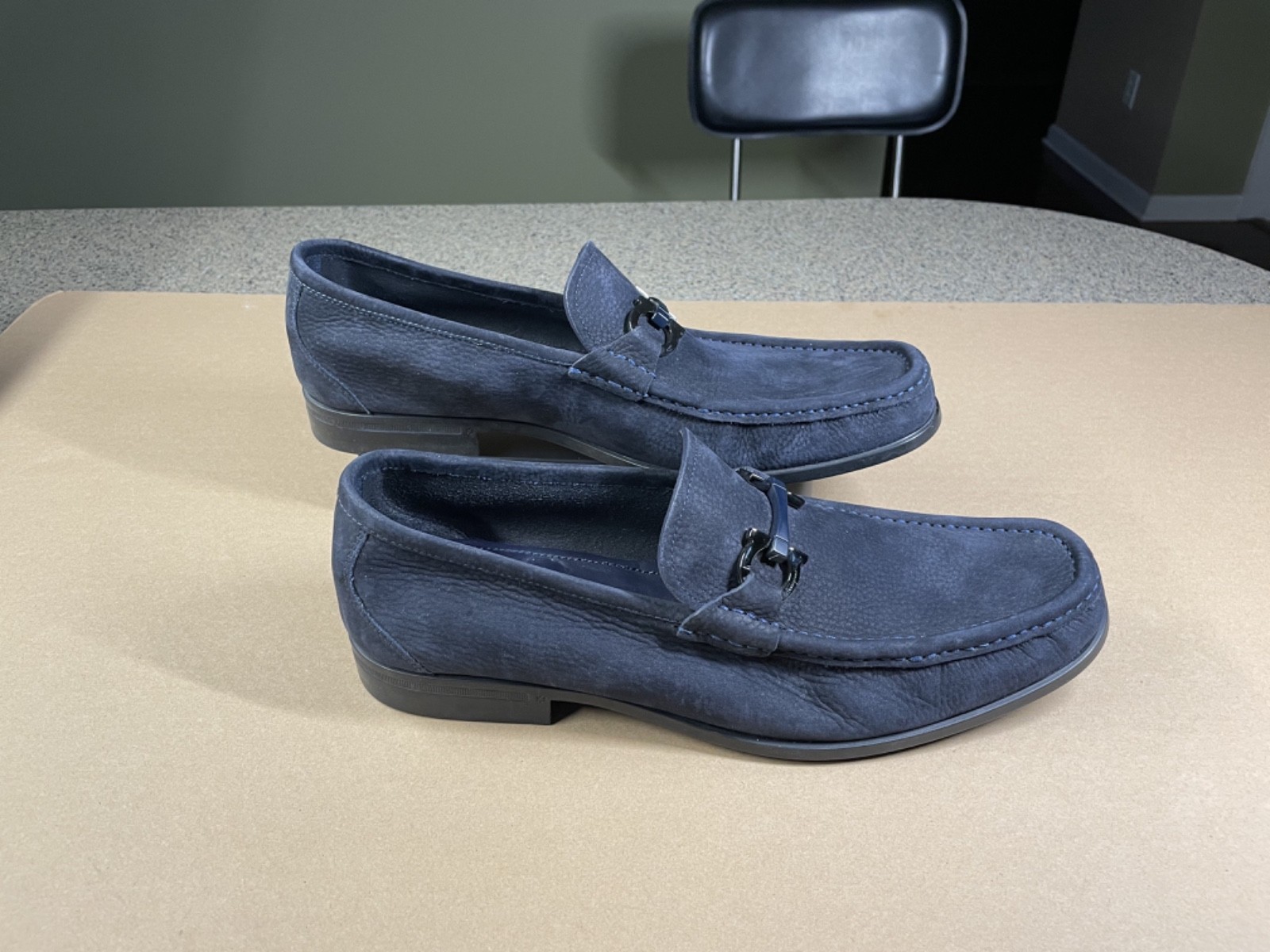 Salvatore Ferragamo Grandioso Double Gancio Bit Loafer Navy Suede Mens 11 EE
