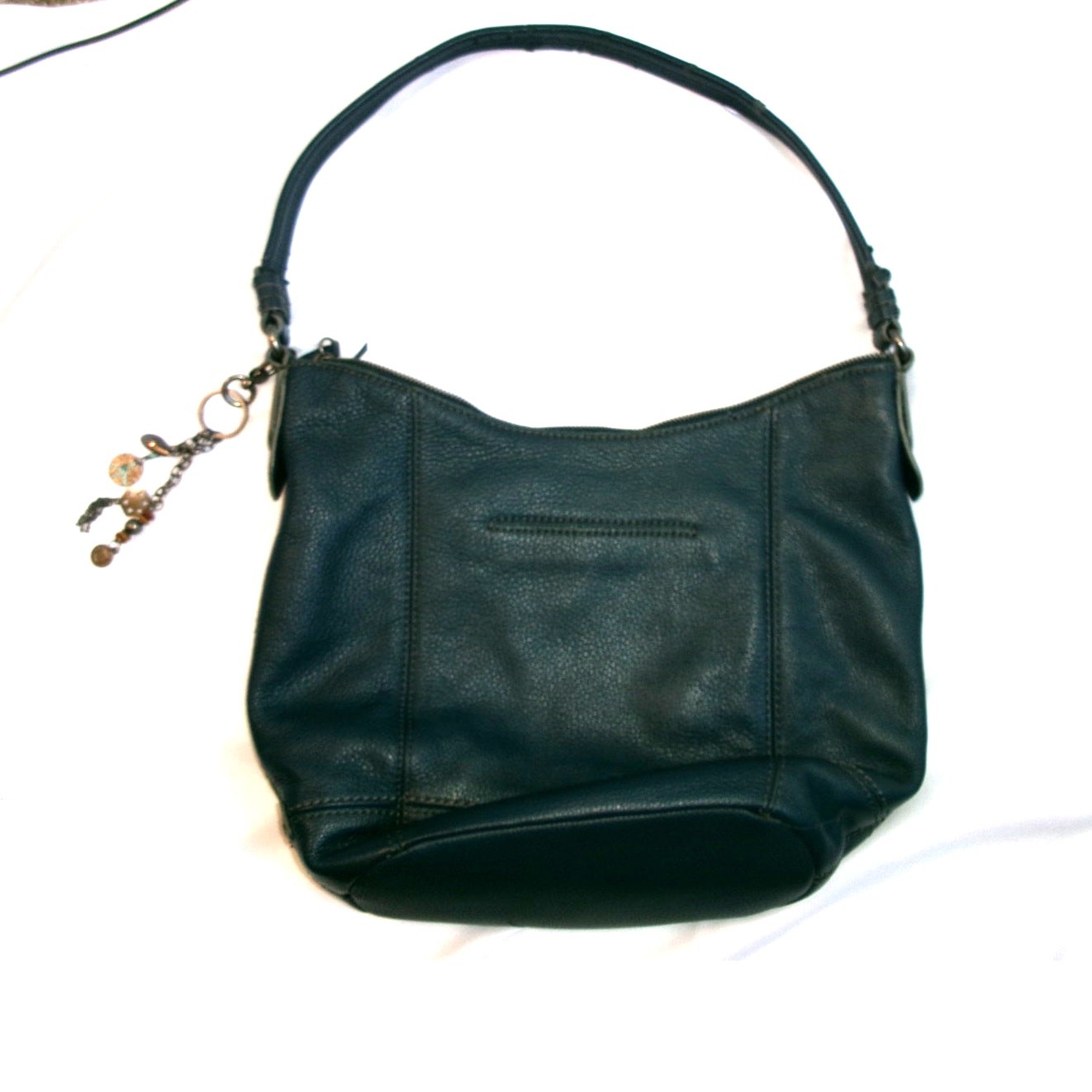 The Sak Blue Pebbled Leather Hobo Shoulder Bag Charm Accent