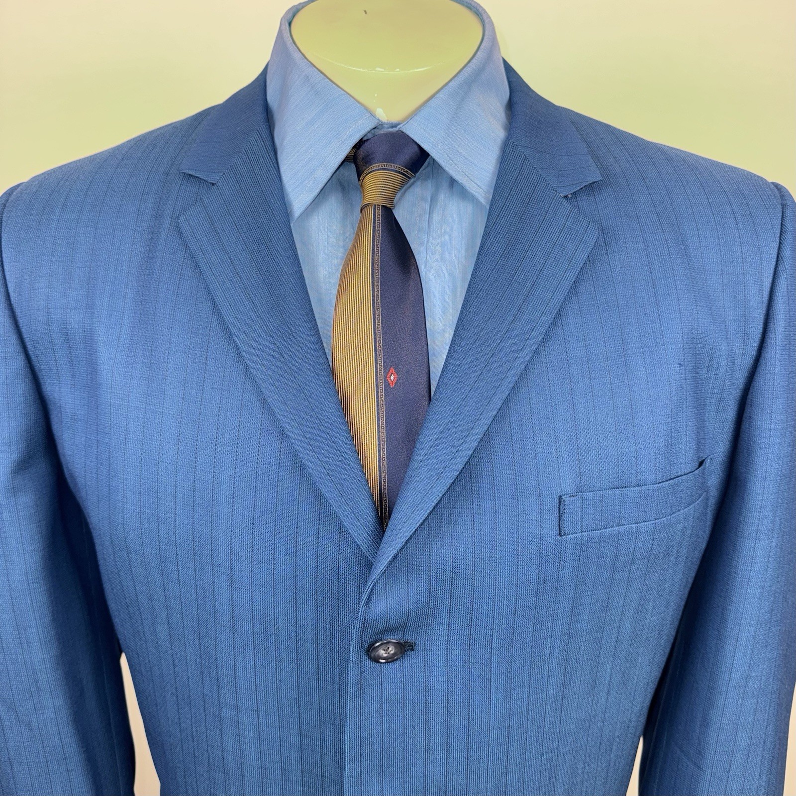 Vtg 50s 60 Sears Suit Mens 46 Long Jacket 40 28 Pants Kings Crown MCM Wool Blue