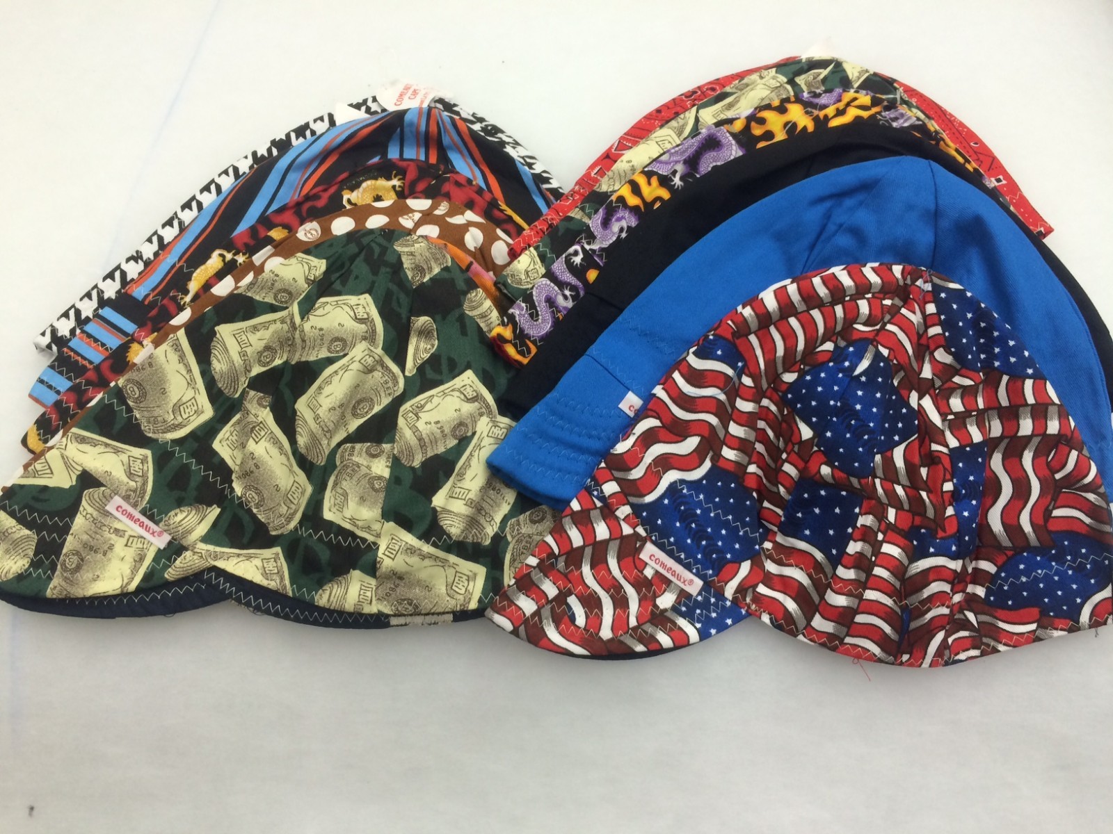 12 (1 dozen) Comeaux Caps Welding Welders Hat Assorted Prints Reversible Sized