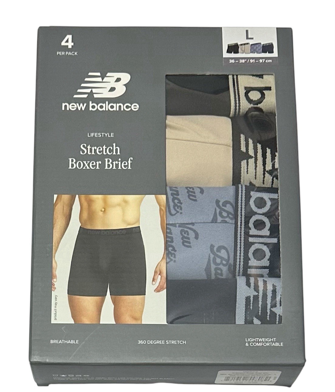 New Balance 4-Pack Men’s Stretch Boxer Briefs Large (36-38) Black/Blue/Beige