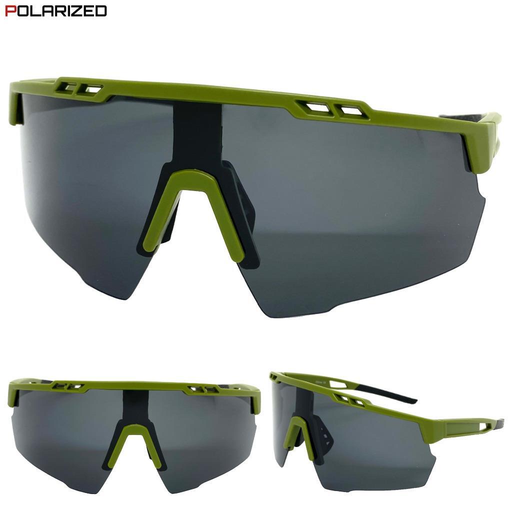 Mens Oversized Sporty Wrap Around Cycling Fishing SUNGLASSES Dark POLARIZED Lens