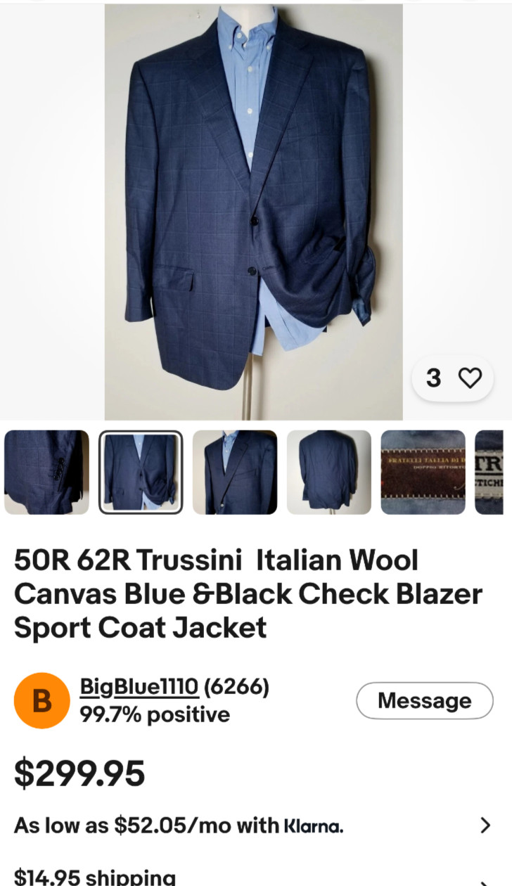 IT 52 US 42 Summer Spring Men’s 100% Wool Blazer Blue Trussing Made In Italy